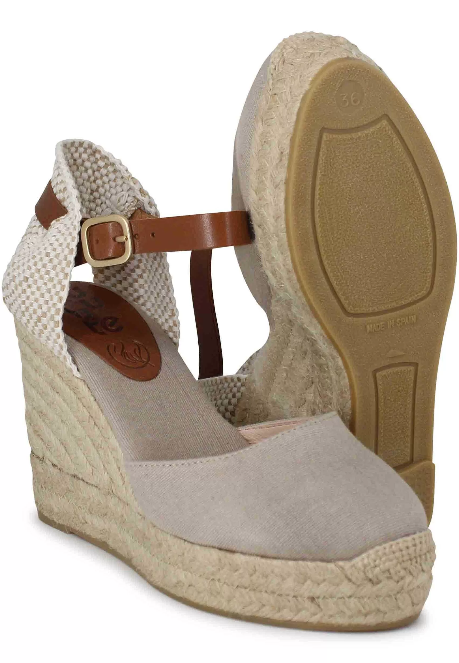 Sandali Donna Espadrillas In Canapa Beige Con Cinturino In Pelle*Suyute Shop