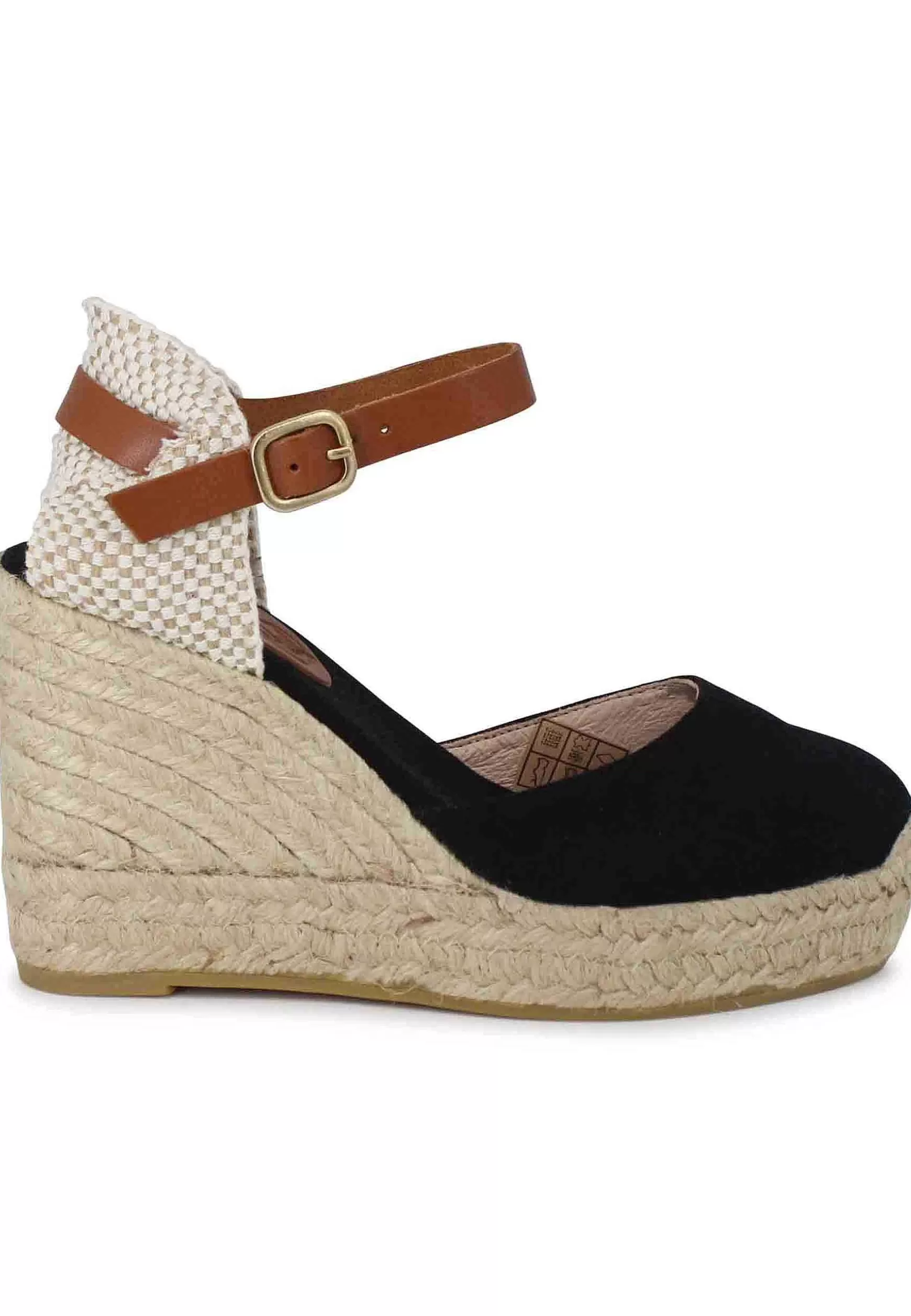 Sandali Donna Espadrillas In Canapa Nera Con Cinturino In Pelle*Suyute Fashion