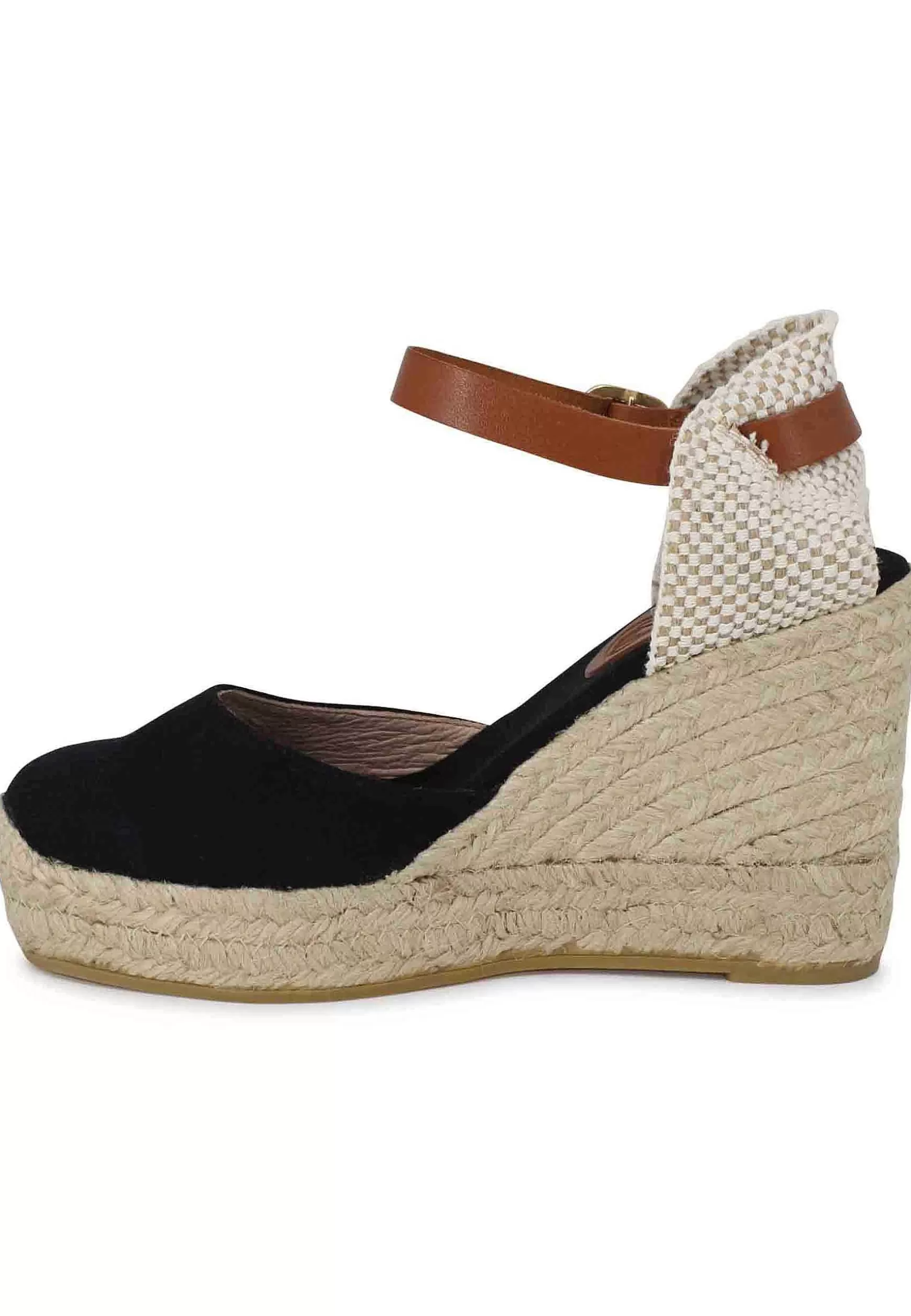 Sandali Donna Espadrillas In Canapa Nera Con Cinturino In Pelle*Suyute Fashion