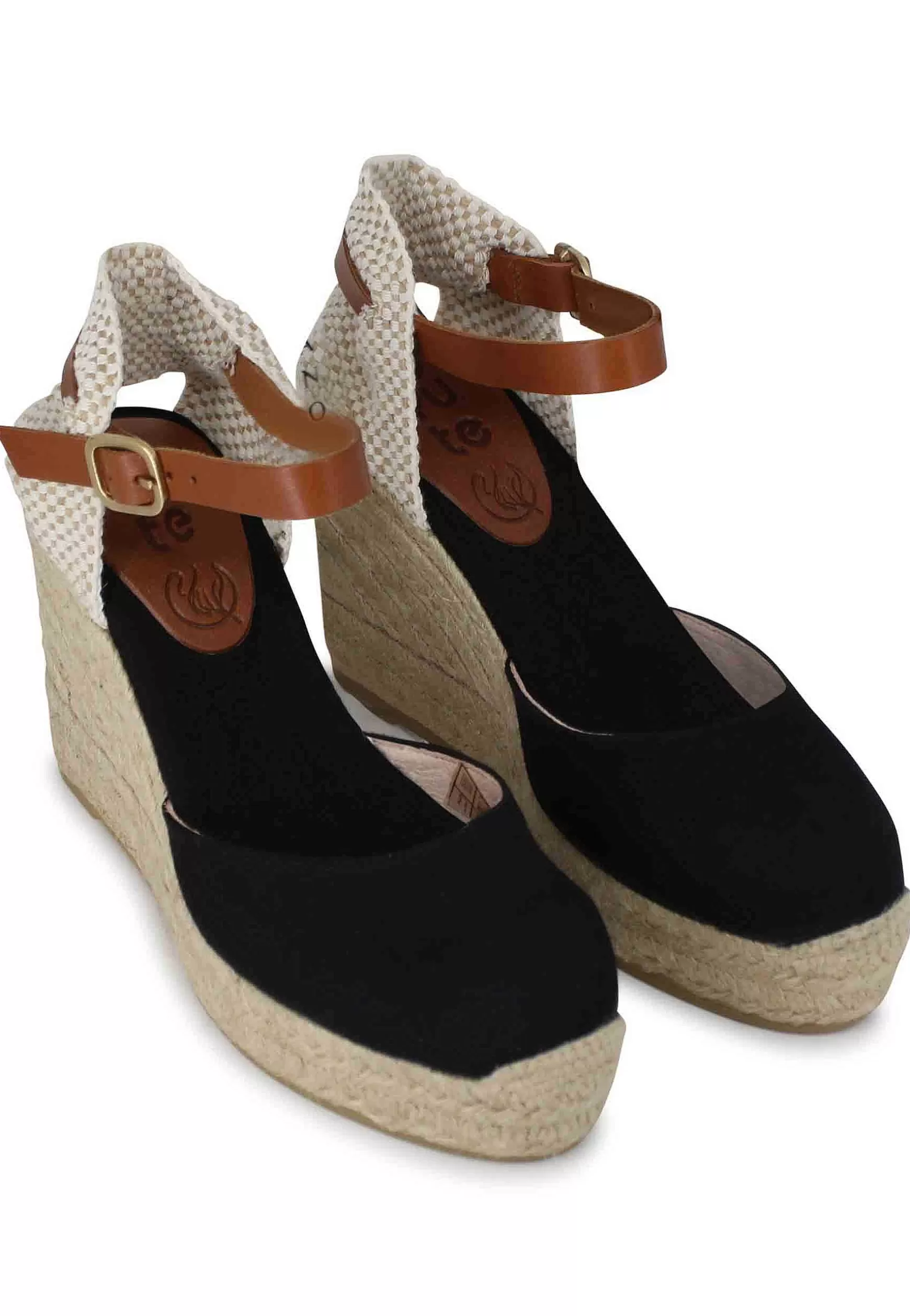 Sandali Donna Espadrillas In Canapa Nera Con Cinturino In Pelle*Suyute Fashion