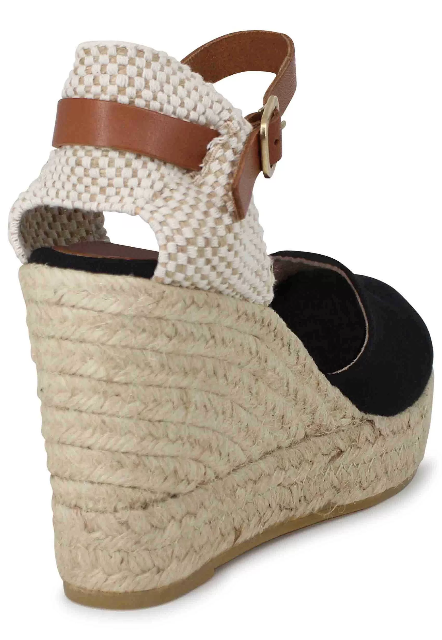 Sandali Donna Espadrillas In Canapa Nera Con Cinturino In Pelle*Suyute Fashion