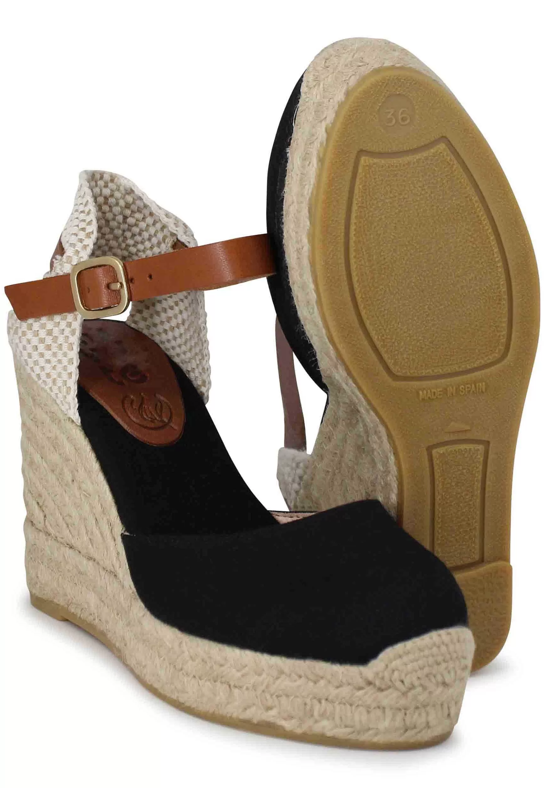 Sandali Donna Espadrillas In Canapa Nera Con Cinturino In Pelle*Suyute Fashion