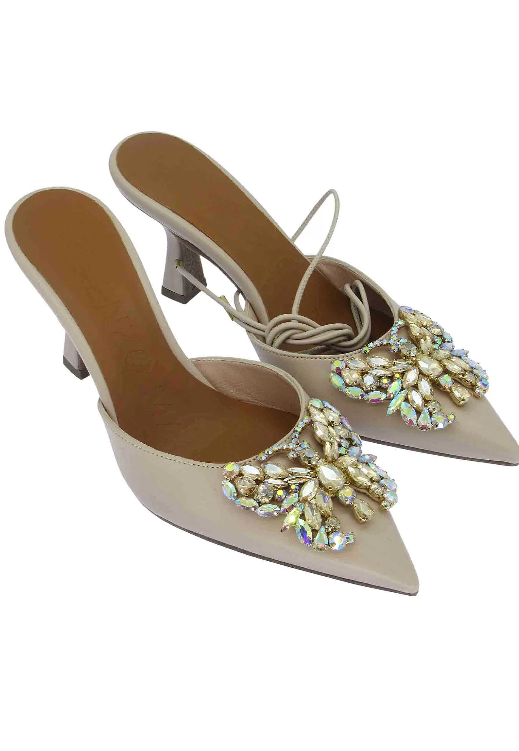 Sandali Donna Furie In Pelle Nude Con Gioiello Tacco Alto E Laccetti Alla Caviglia*Lorenzo Mari Shop