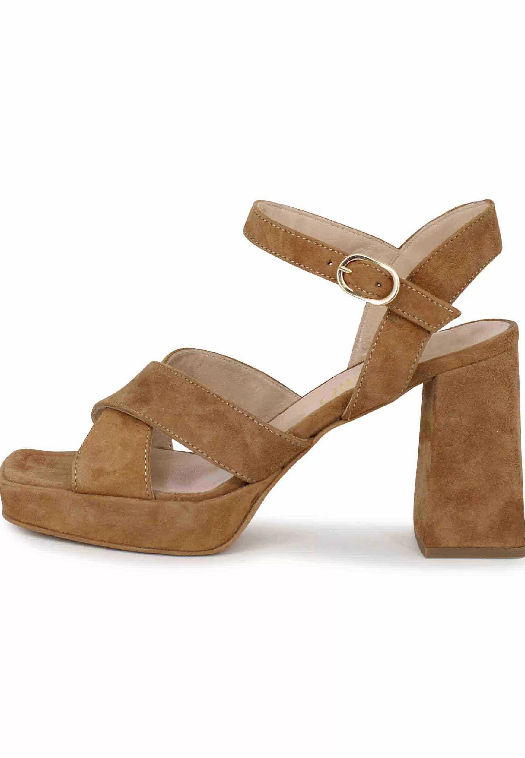 Sandali Donna In Camoscio Cuoio Con Tacco Alto E Plateau** Online