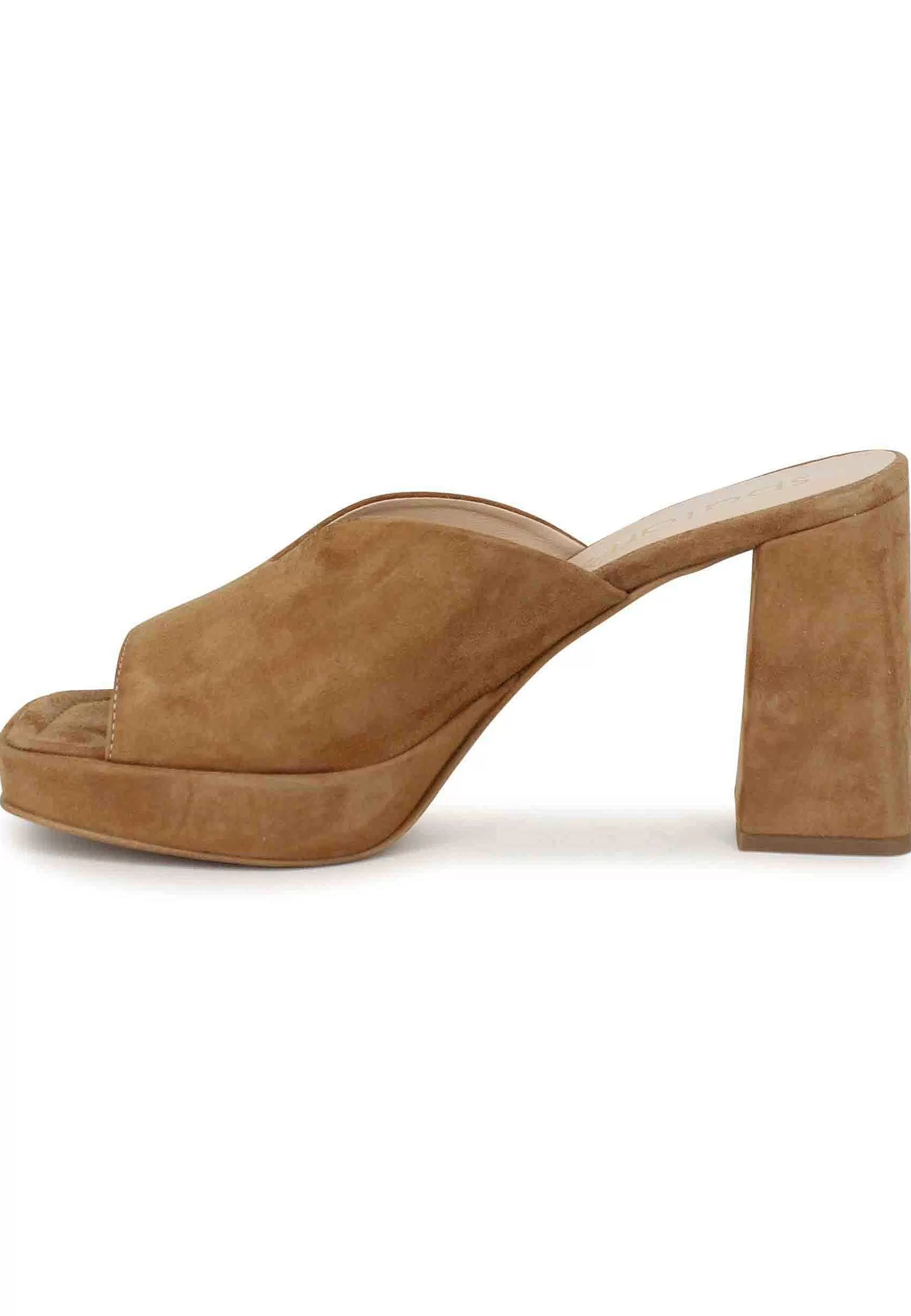 Sandali Donna In Camoscio Cuoio Con Tacco Alto E Plateau Tono Su Tono** Fashion