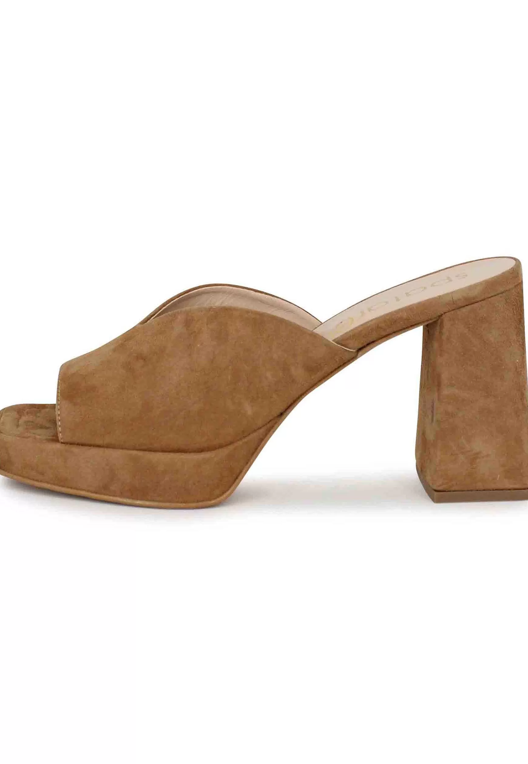 Sandali Donna In Camoscio Cuoio Con Tacco Alto E Plateau Tono Su Tono** Fashion