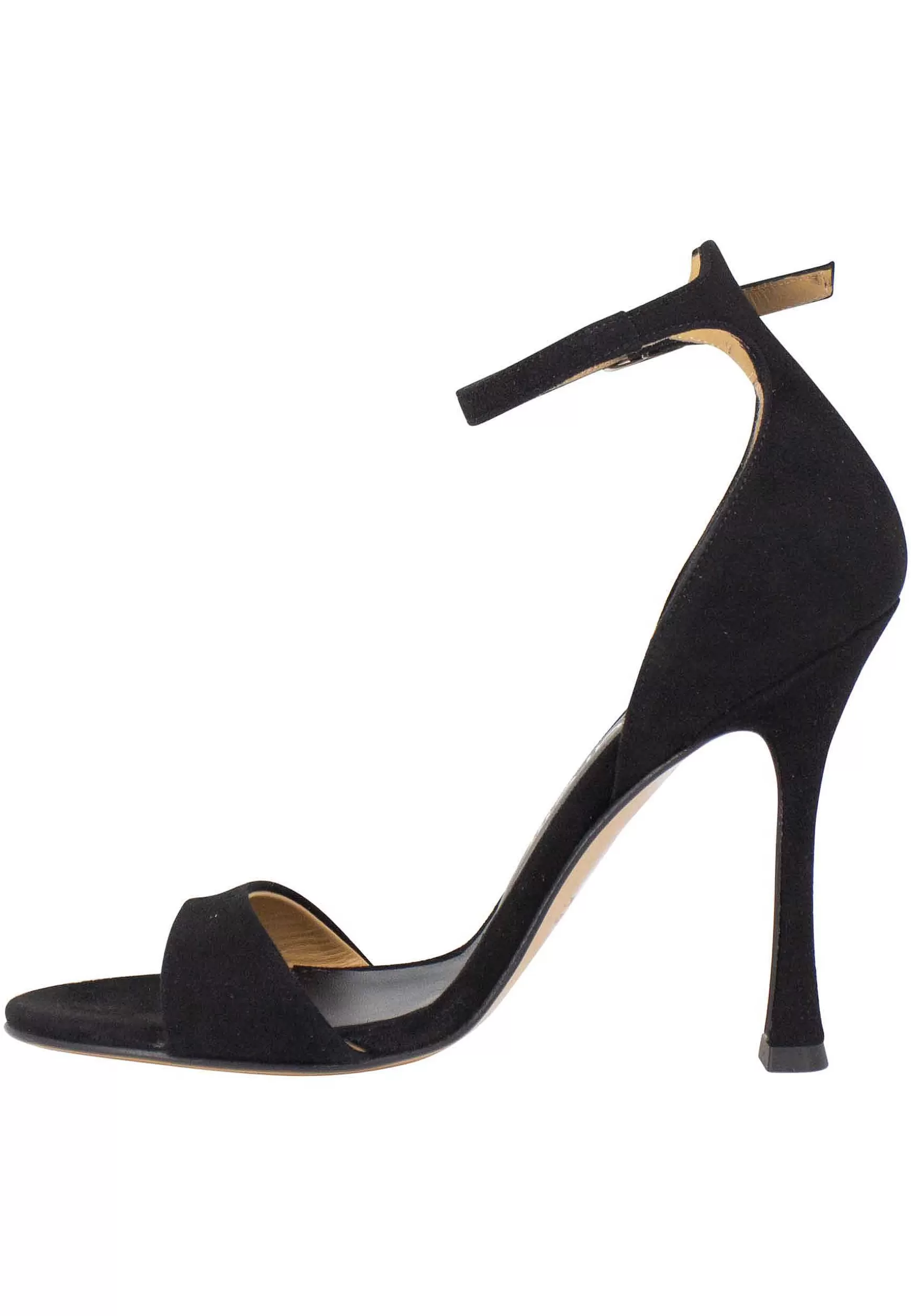 Sandali Donna In Camoscio Nero Con Tacco Alto E Cinturino Alla Caviglia** New
