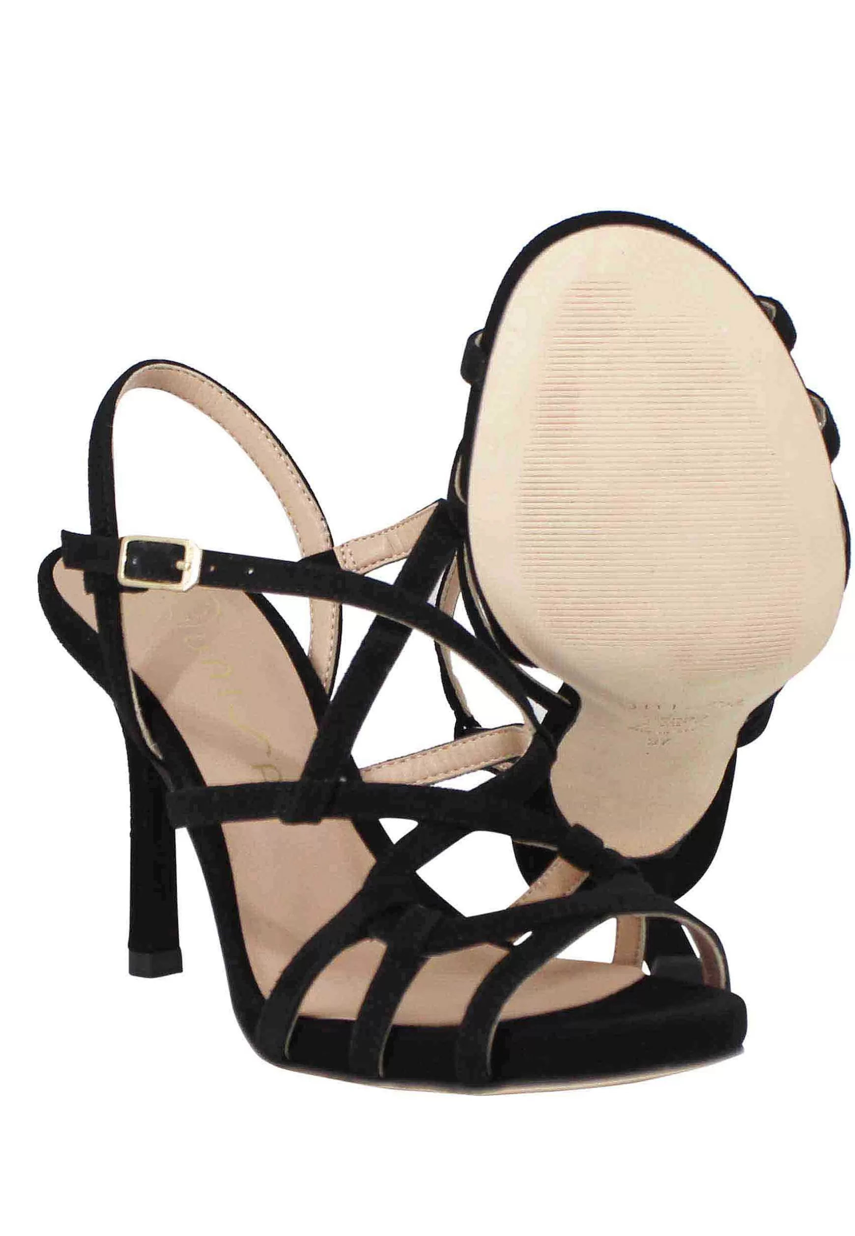 Sandali Donna In Camoscio Nero Con Tacco Alto E Cinturino Alla Caviglia*Unisa New