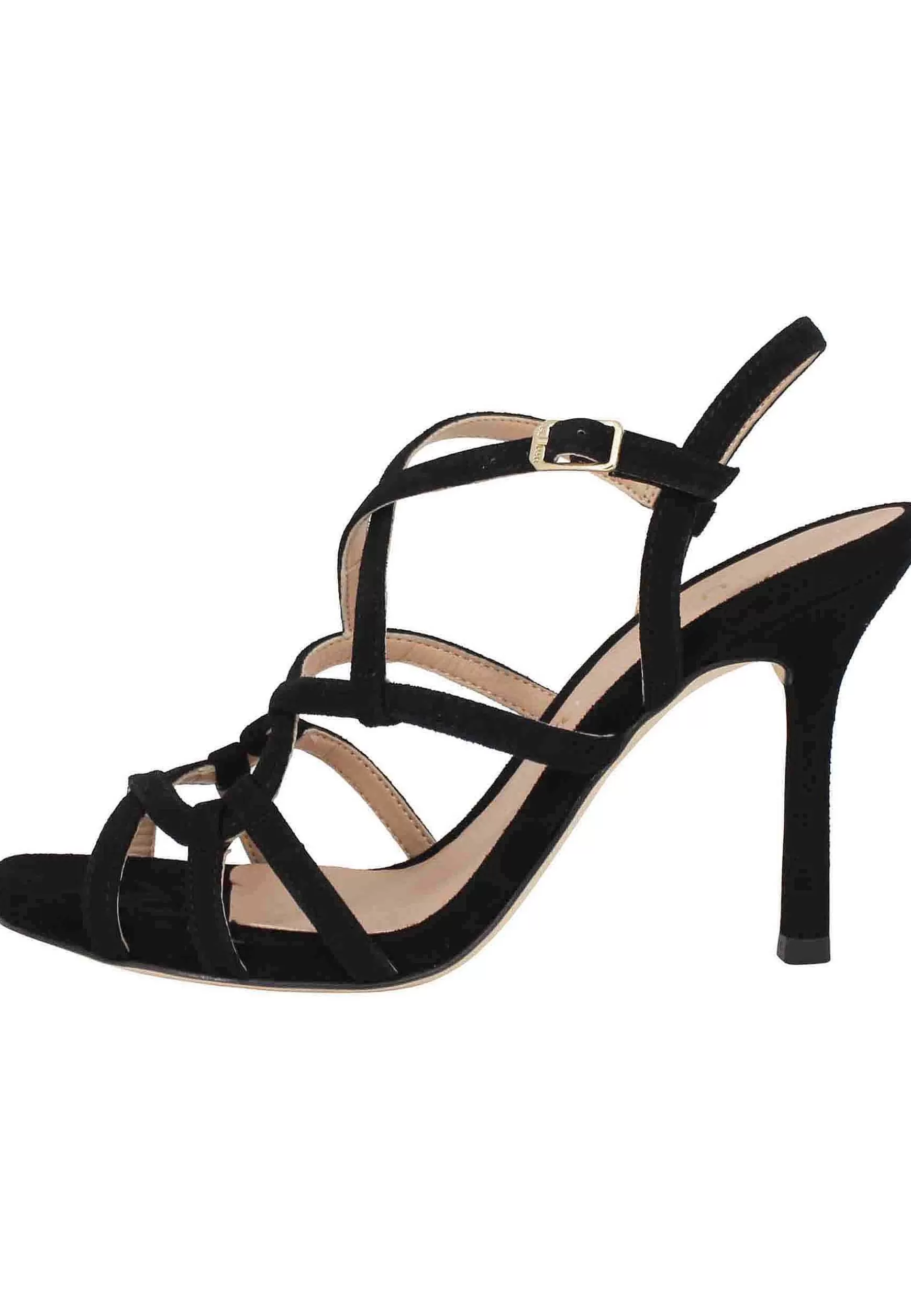 Sandali Donna In Camoscio Nero Con Tacco Alto E Cinturino Alla Caviglia*Unisa New