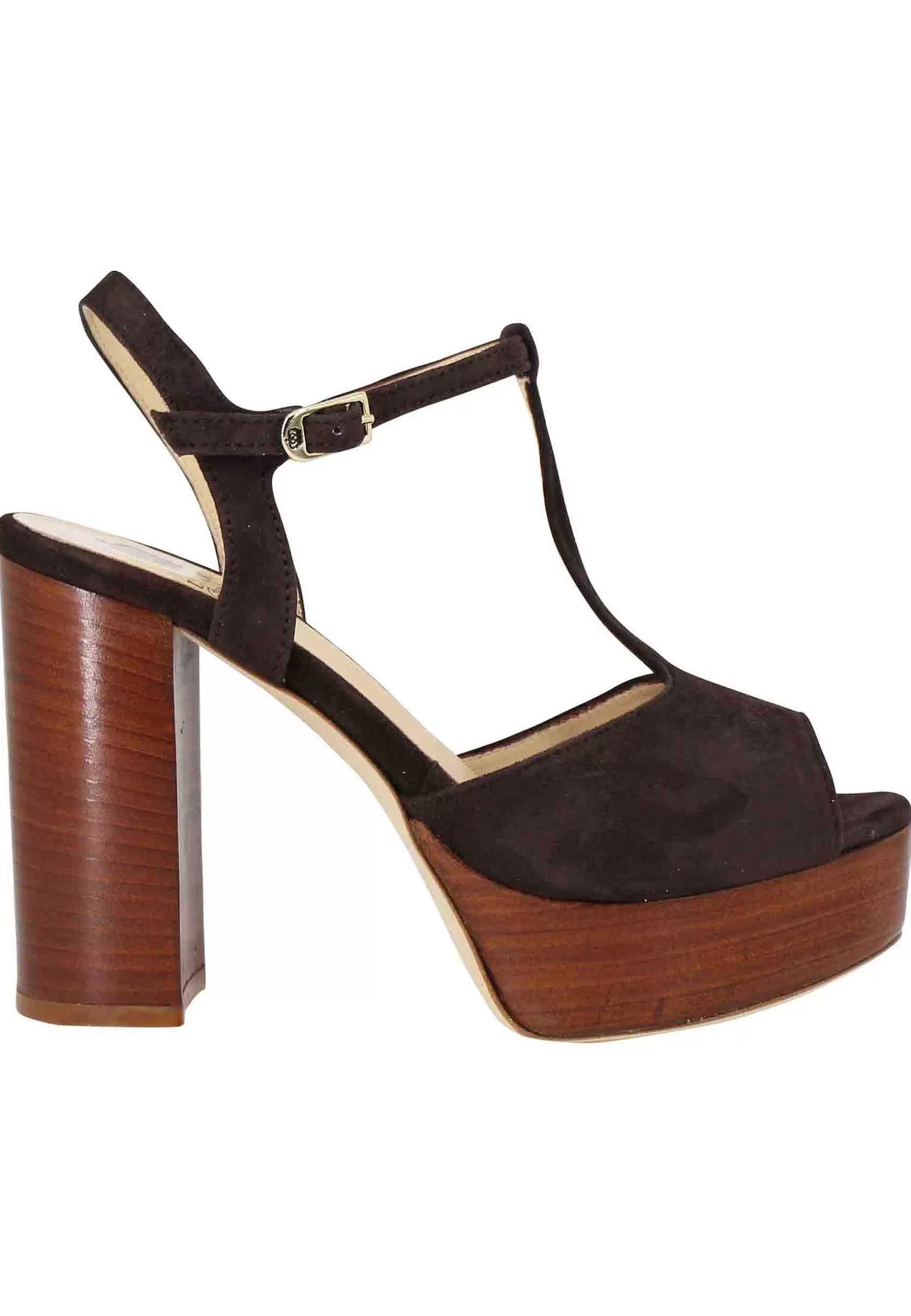 Sandai Donna In Camoscio Testa Di Moro Con Cinturino Tacco Ato E Pateau*L Best Sale