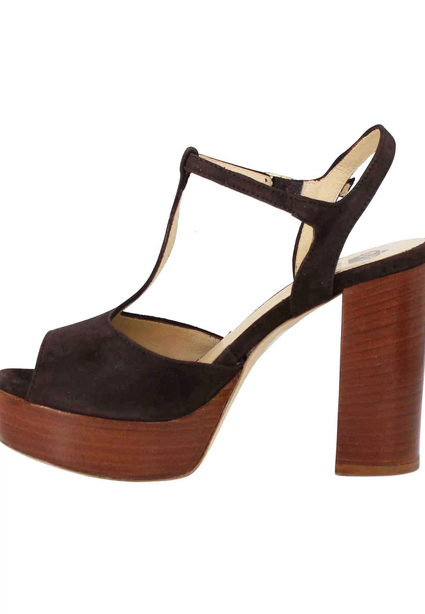 Sandai Donna In Camoscio Testa Di Moro Con Cinturino Tacco Ato E Pateau*L Best Sale