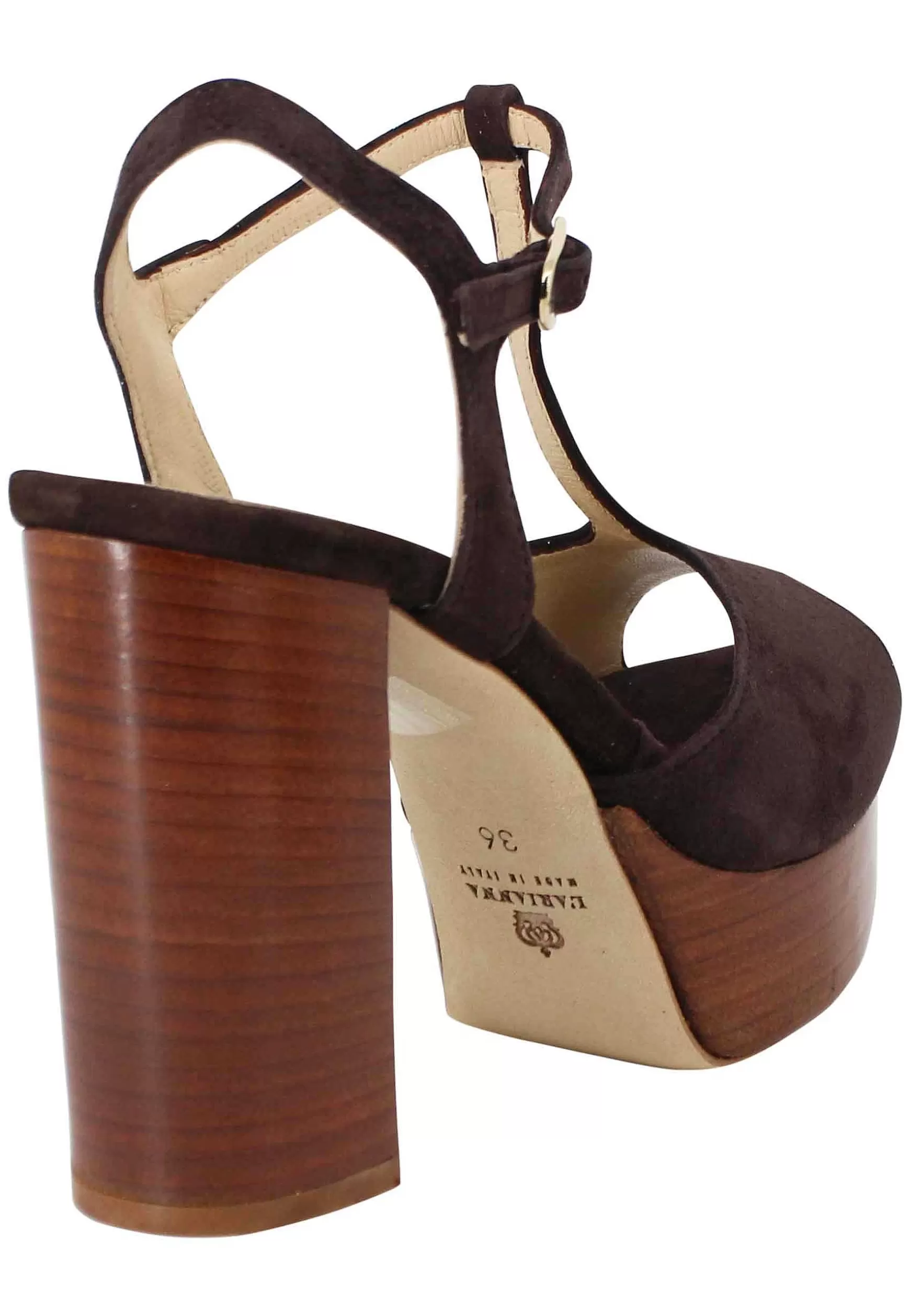 Sandai Donna In Camoscio Testa Di Moro Con Cinturino Tacco Ato E Pateau*L Best Sale