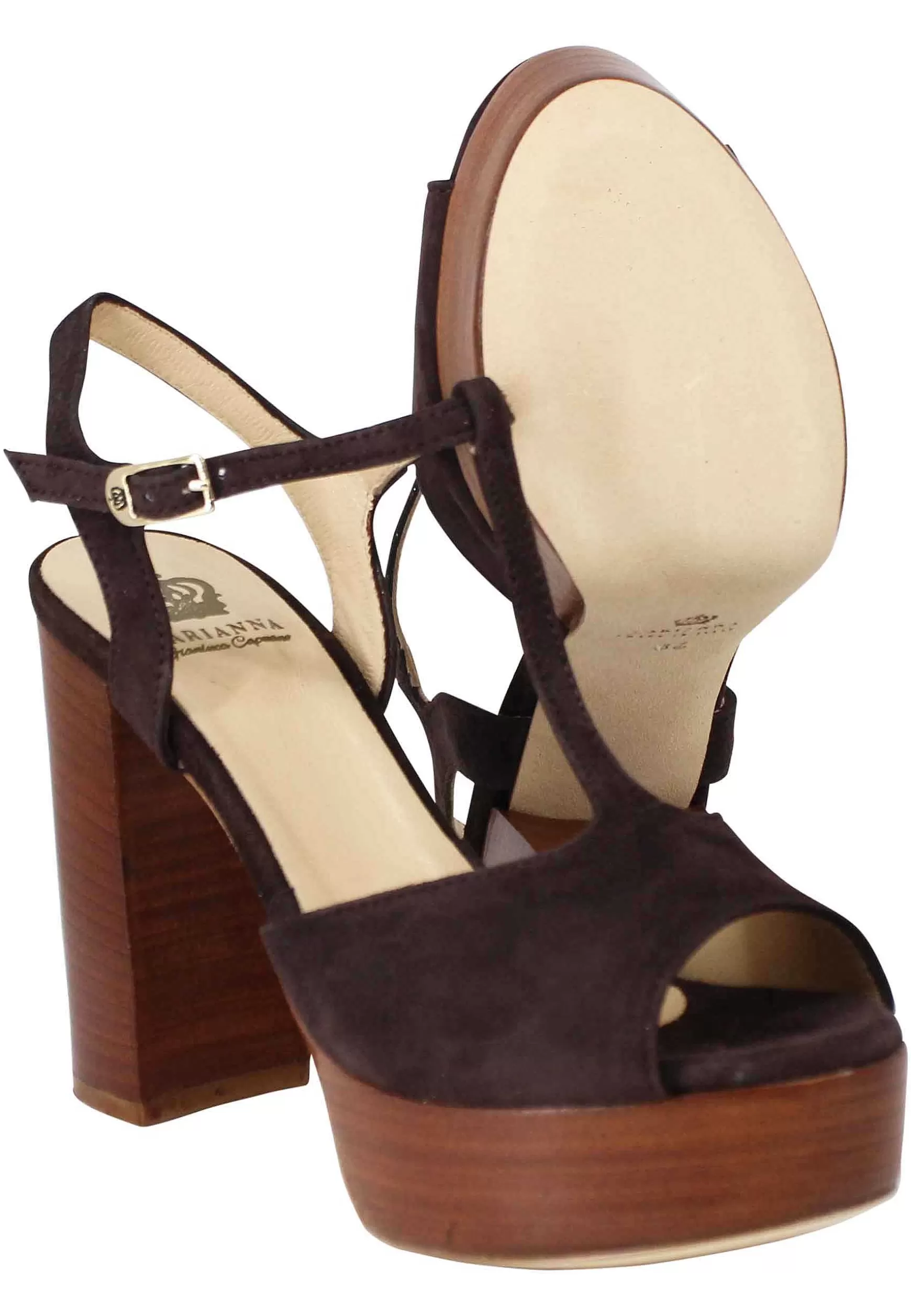 Sandai Donna In Camoscio Testa Di Moro Con Cinturino Tacco Ato E Pateau*L Best Sale