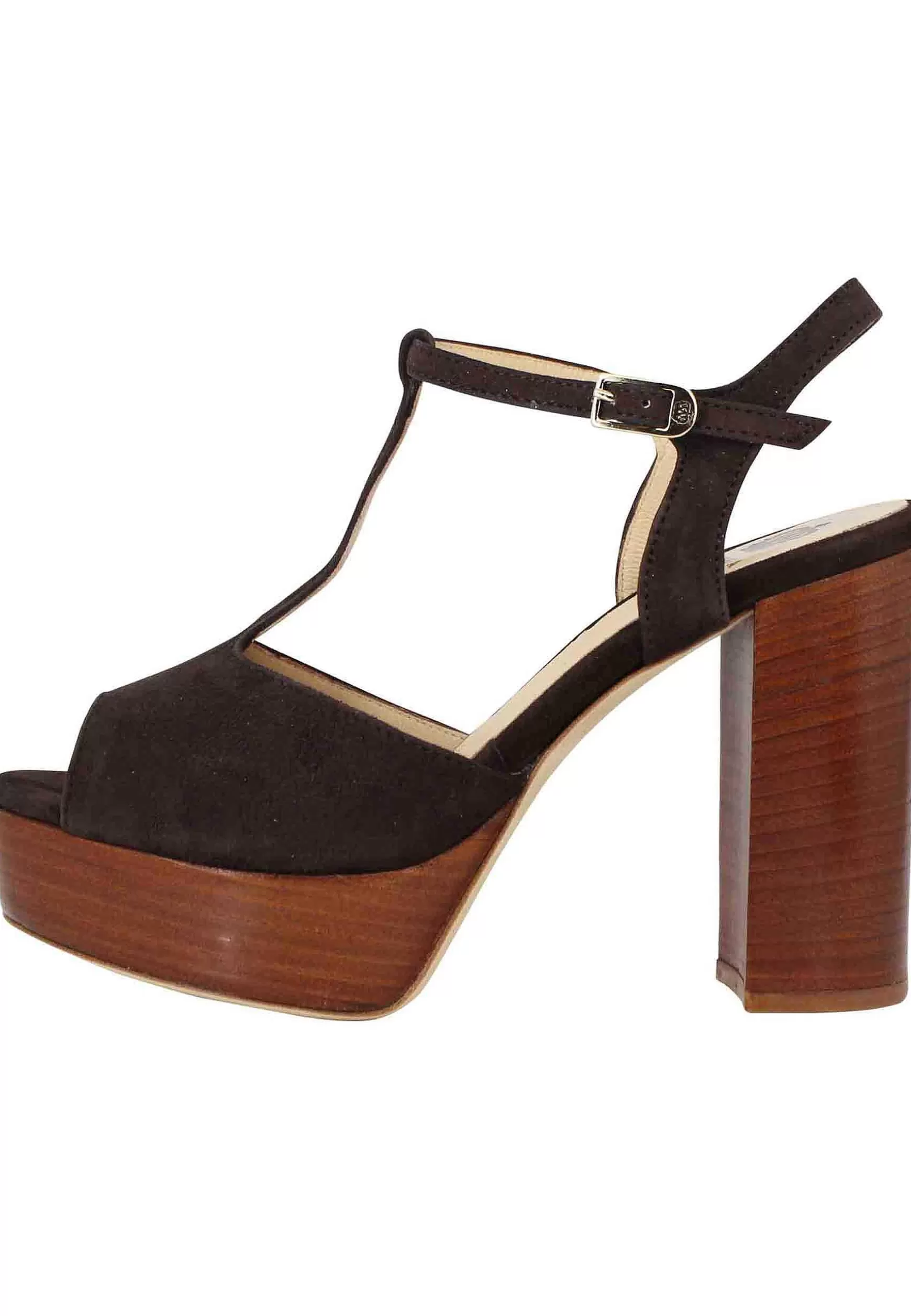 Sandai Donna In Camoscio Testa Di Moro Con Cinturino Tacco Ato E Pateau*L Best Sale