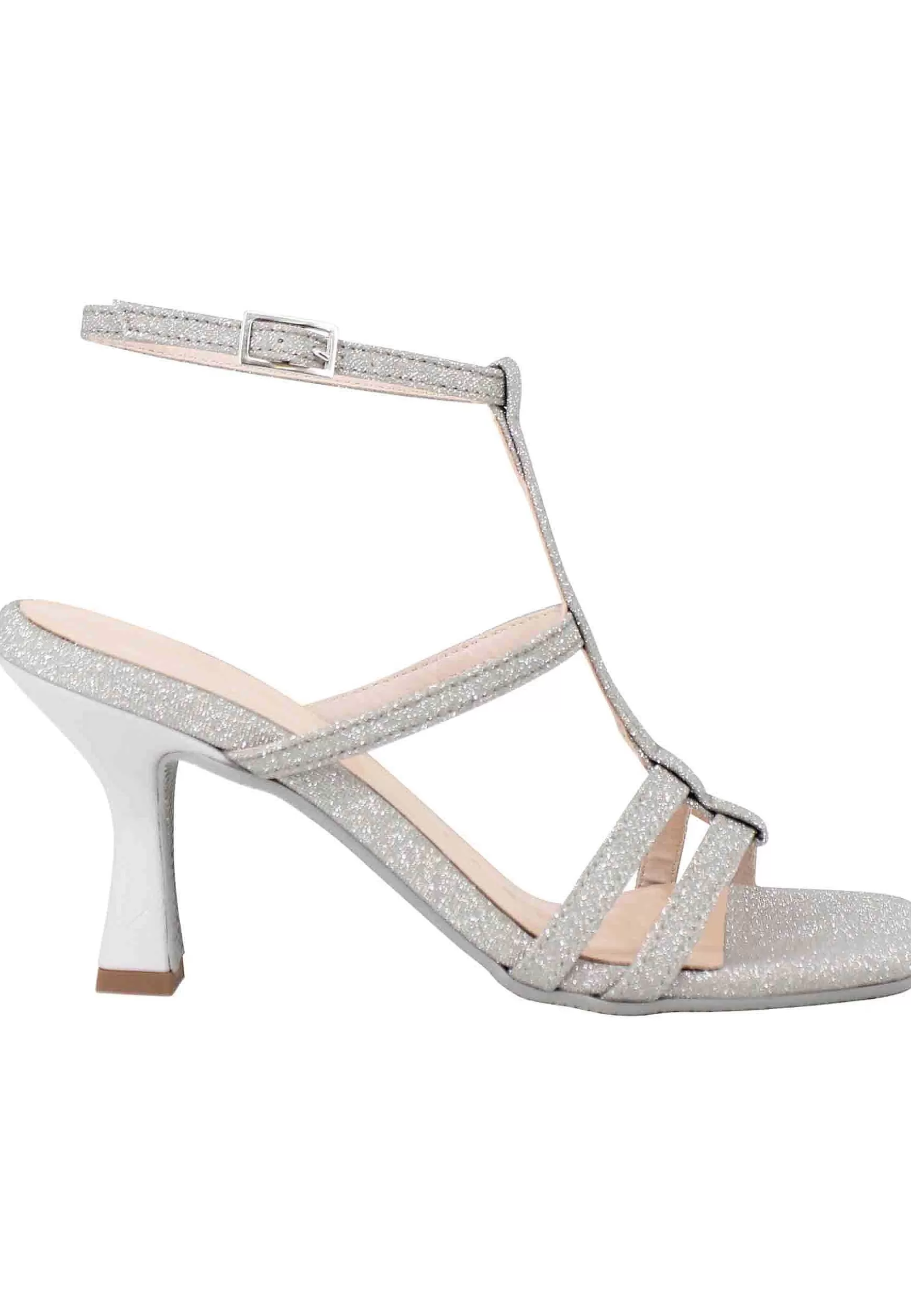Sandali Donna In Glitter Argento Con Tacco Alto Punta Quadra E Cinturino Alla Caviglia*Lorenzo Mari Clearance