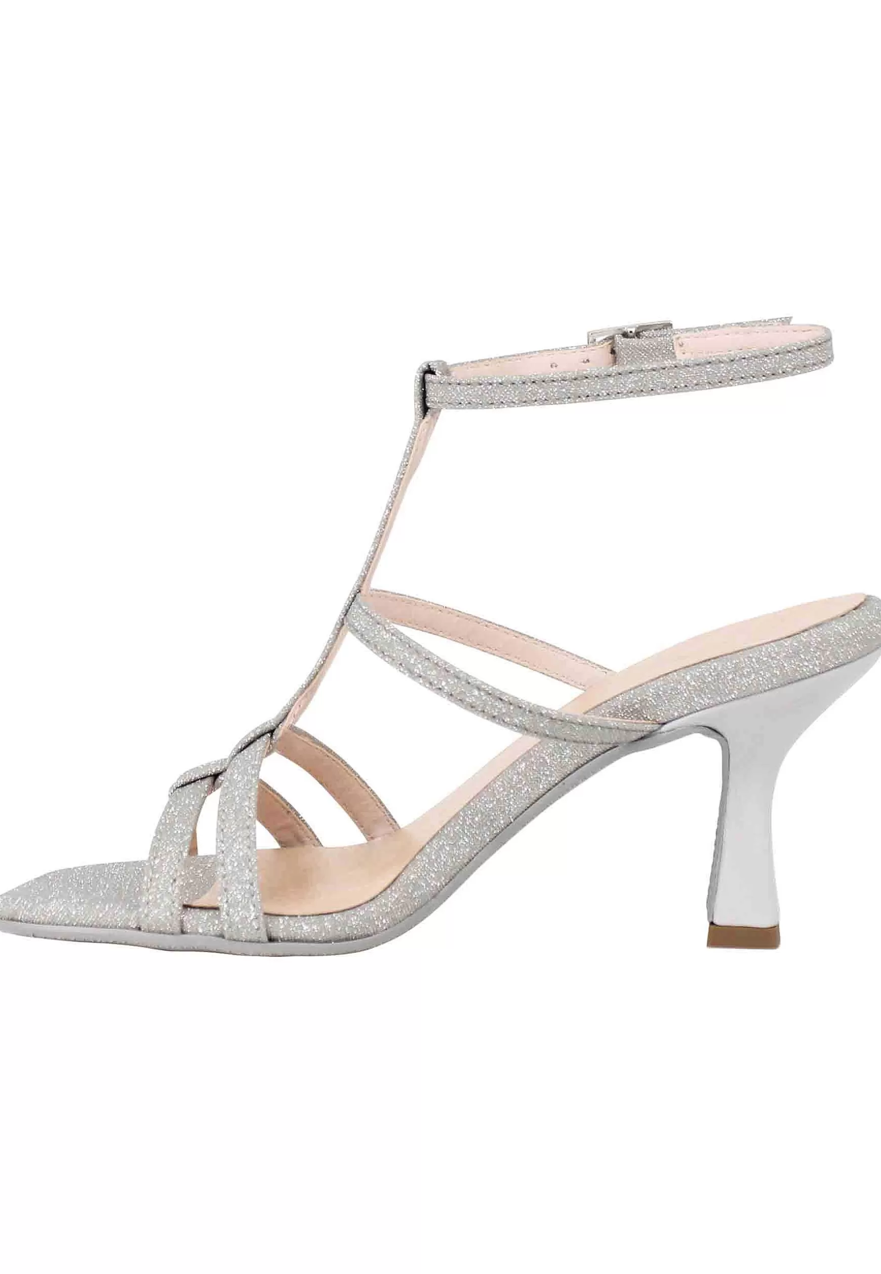 Sandali Donna In Glitter Argento Con Tacco Alto Punta Quadra E Cinturino Alla Caviglia*Lorenzo Mari Clearance