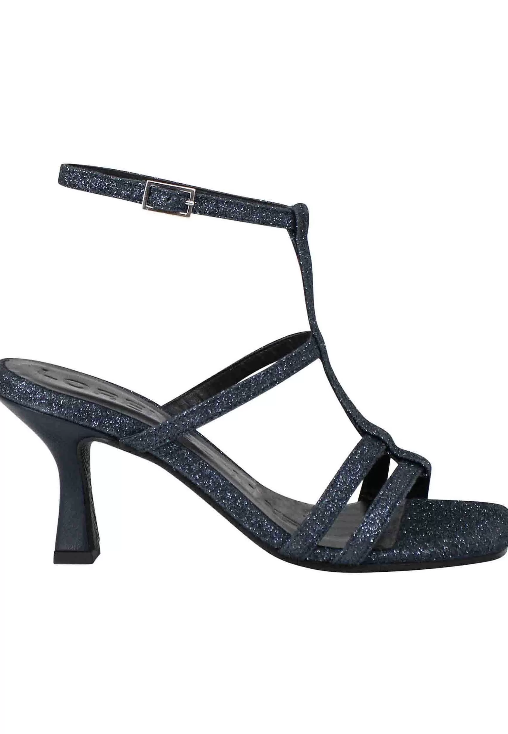 Sandali Donna In Glitter Blu Con Tacco Alto Punta Quadra E Cinturino Alla Caviglia*Lorenzo Mari Outlet