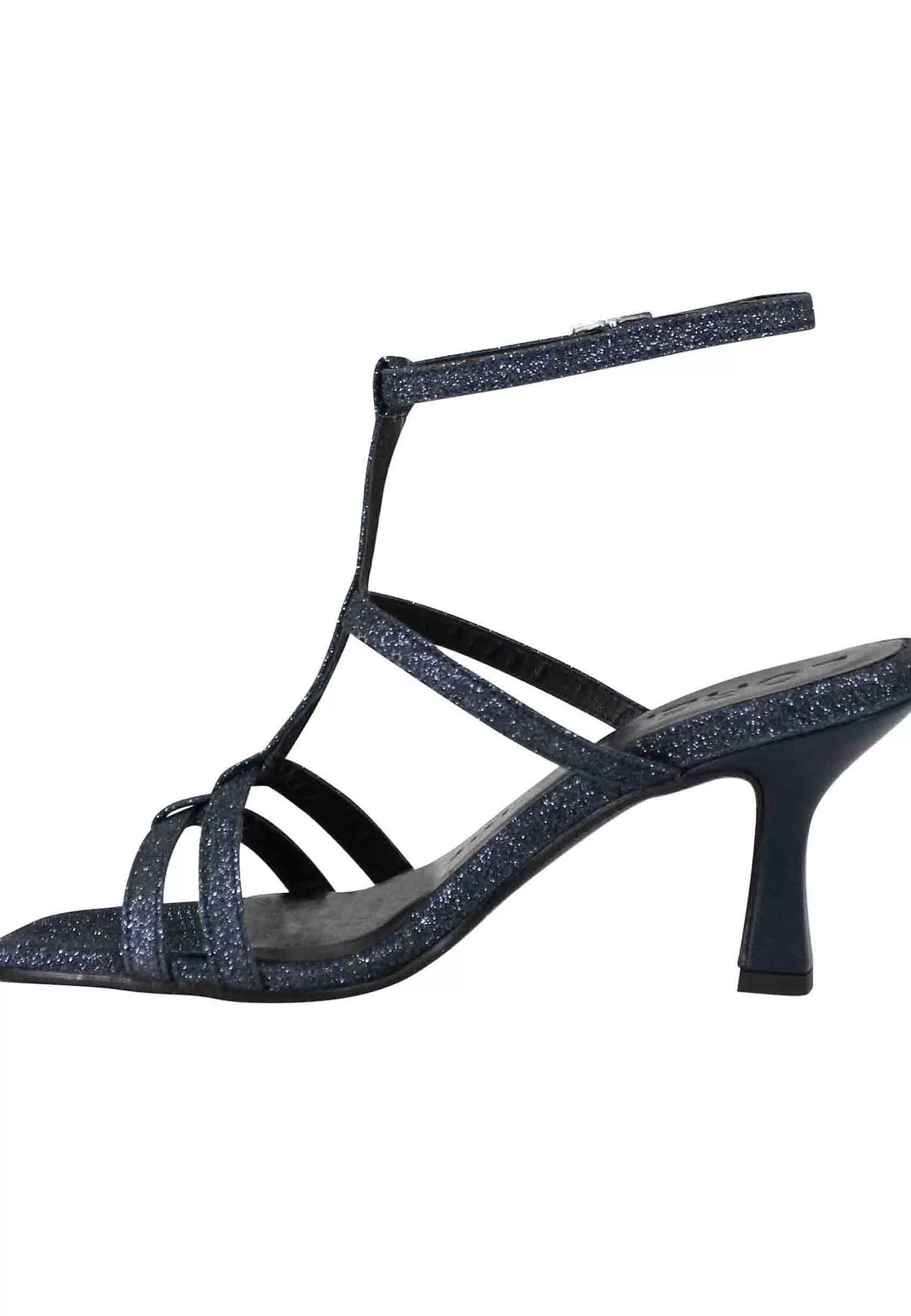 Sandali Donna In Glitter Blu Con Tacco Alto Punta Quadra E Cinturino Alla Caviglia*Lorenzo Mari Outlet