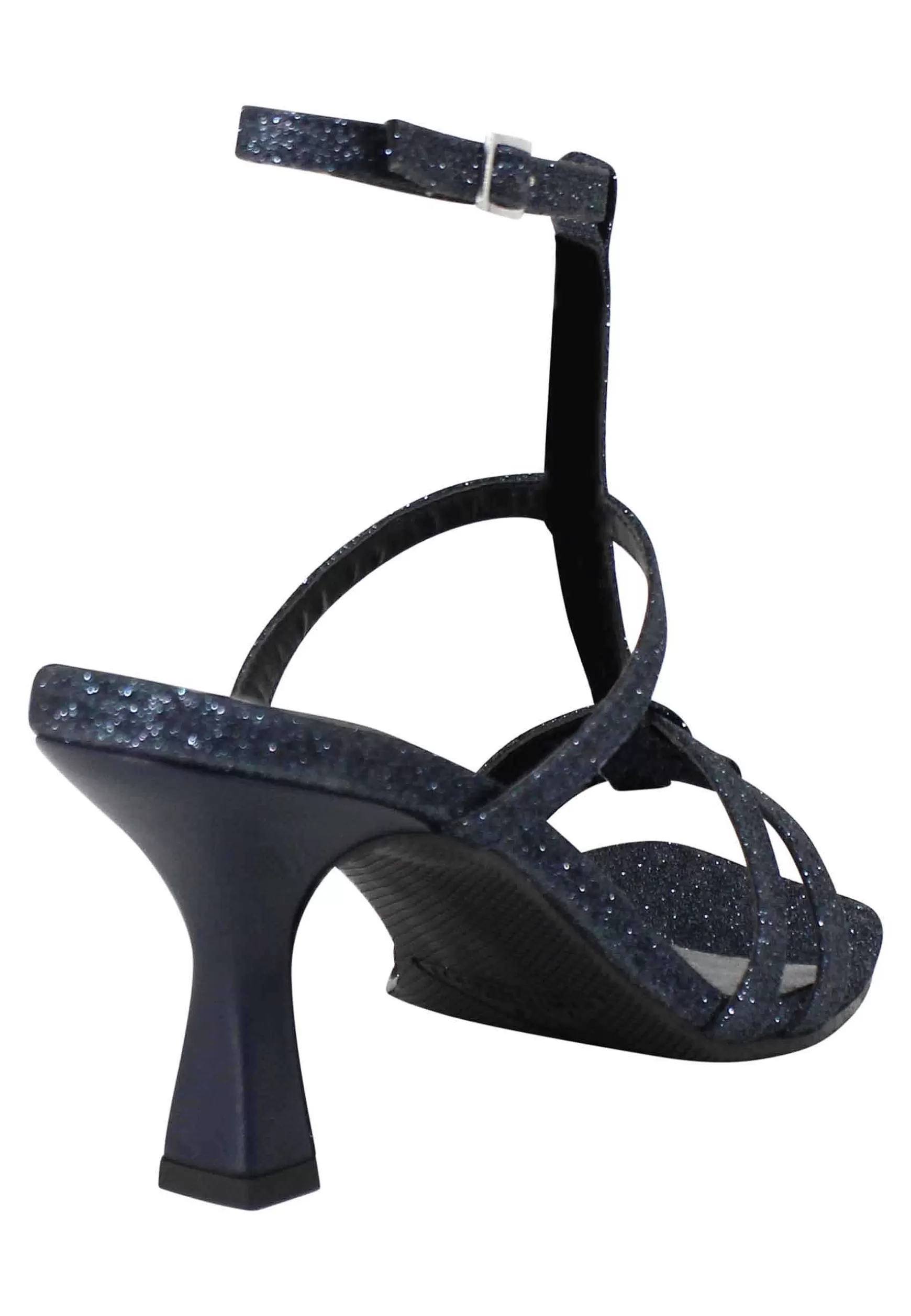 Sandali Donna In Glitter Blu Con Tacco Alto Punta Quadra E Cinturino Alla Caviglia*Lorenzo Mari Outlet