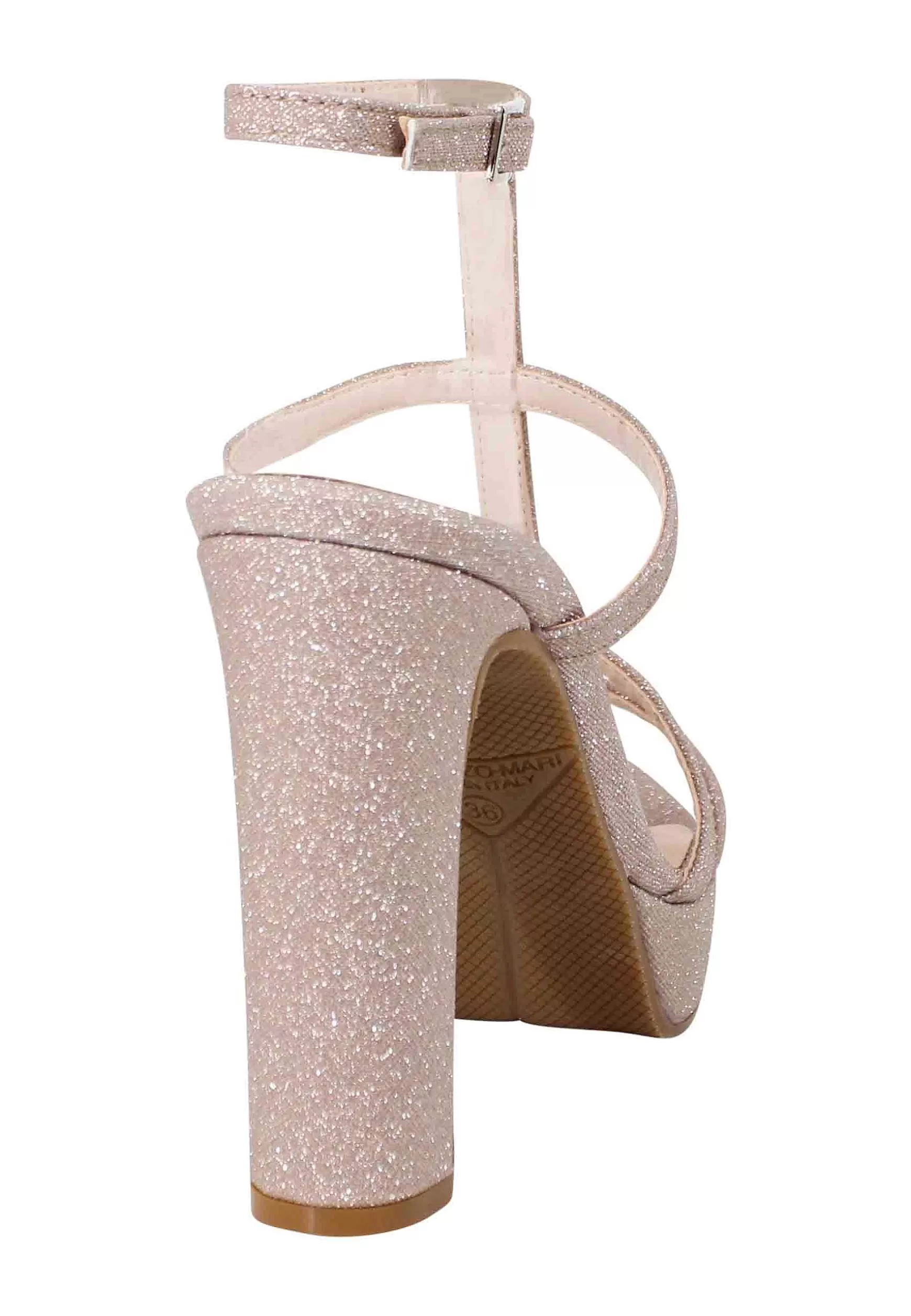 Sandali Donna In Glitter Cipria Con Tacco Alto Plateau E Cinturino Alla Caviglia*Lorenzo Mari Store