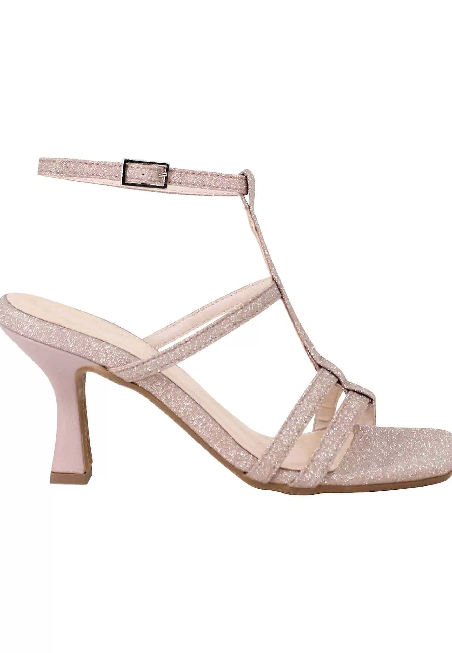 Sandali Donna In Glitter Cipria Con Tacco Alto Punta Quadra E Cinturino Alla Caviglia*Lorenzo Mari New