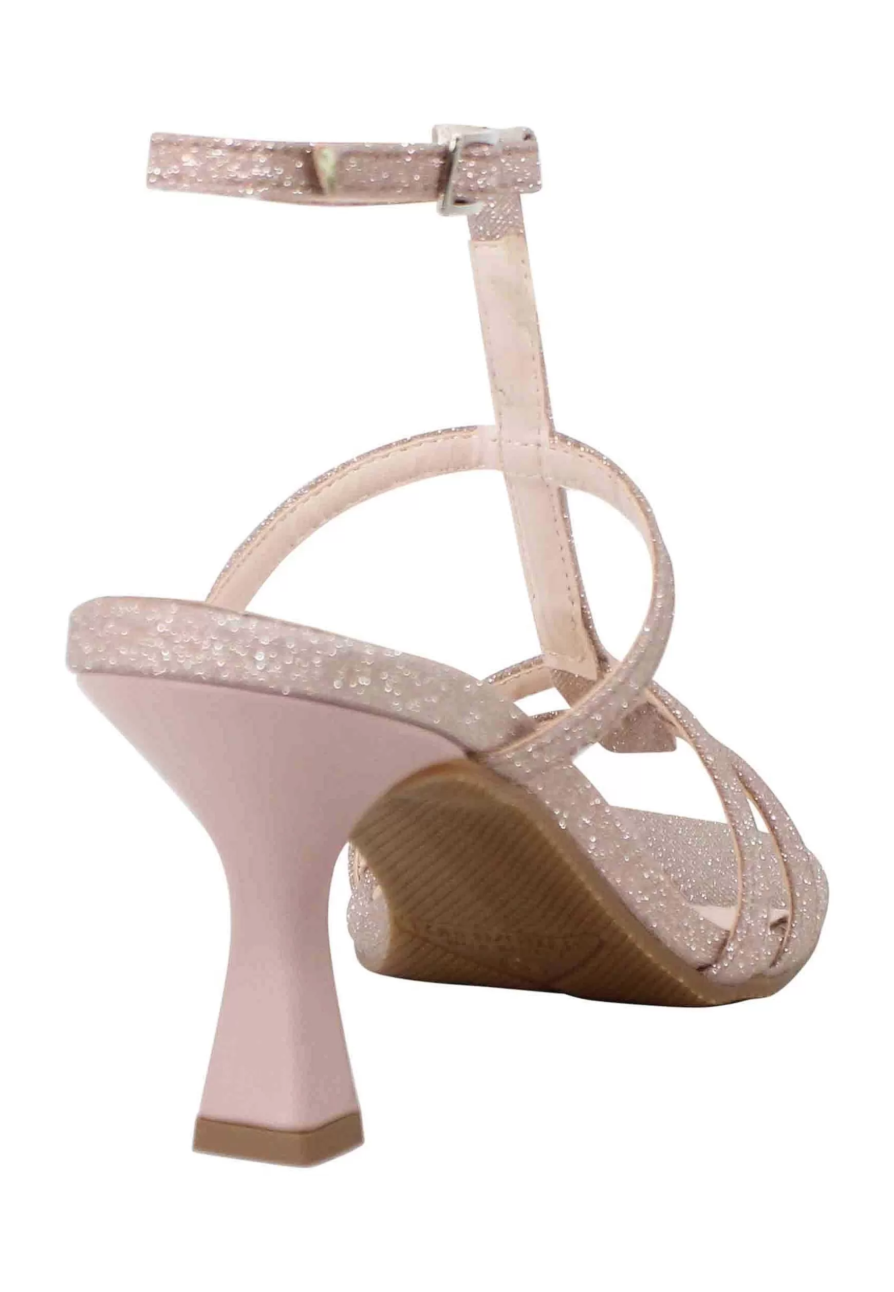 Sandali Donna In Glitter Cipria Con Tacco Alto Punta Quadra E Cinturino Alla Caviglia*Lorenzo Mari New