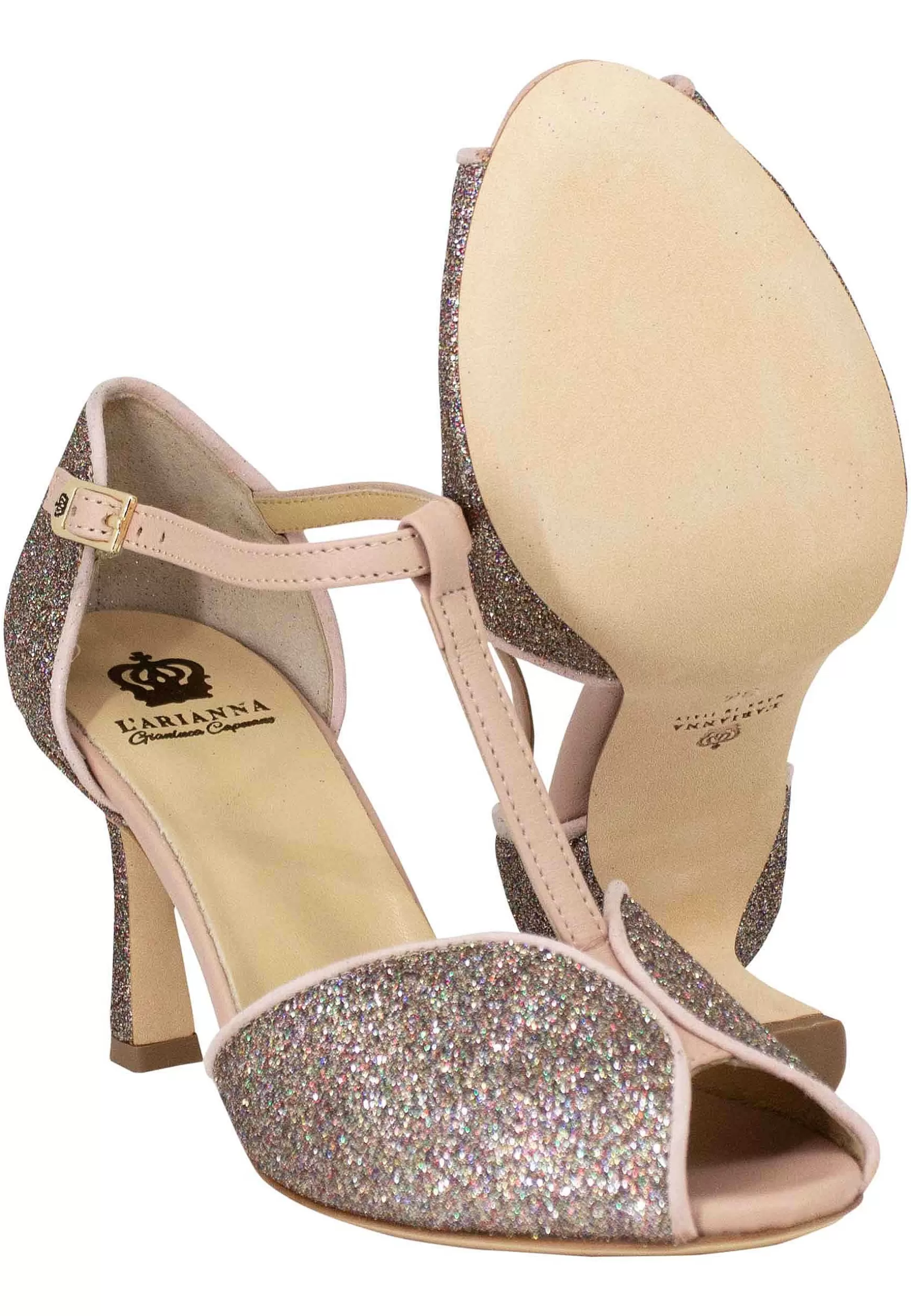 Sandai Donna In Gitter E Camoscio Nude Con Tacco Ato*L New