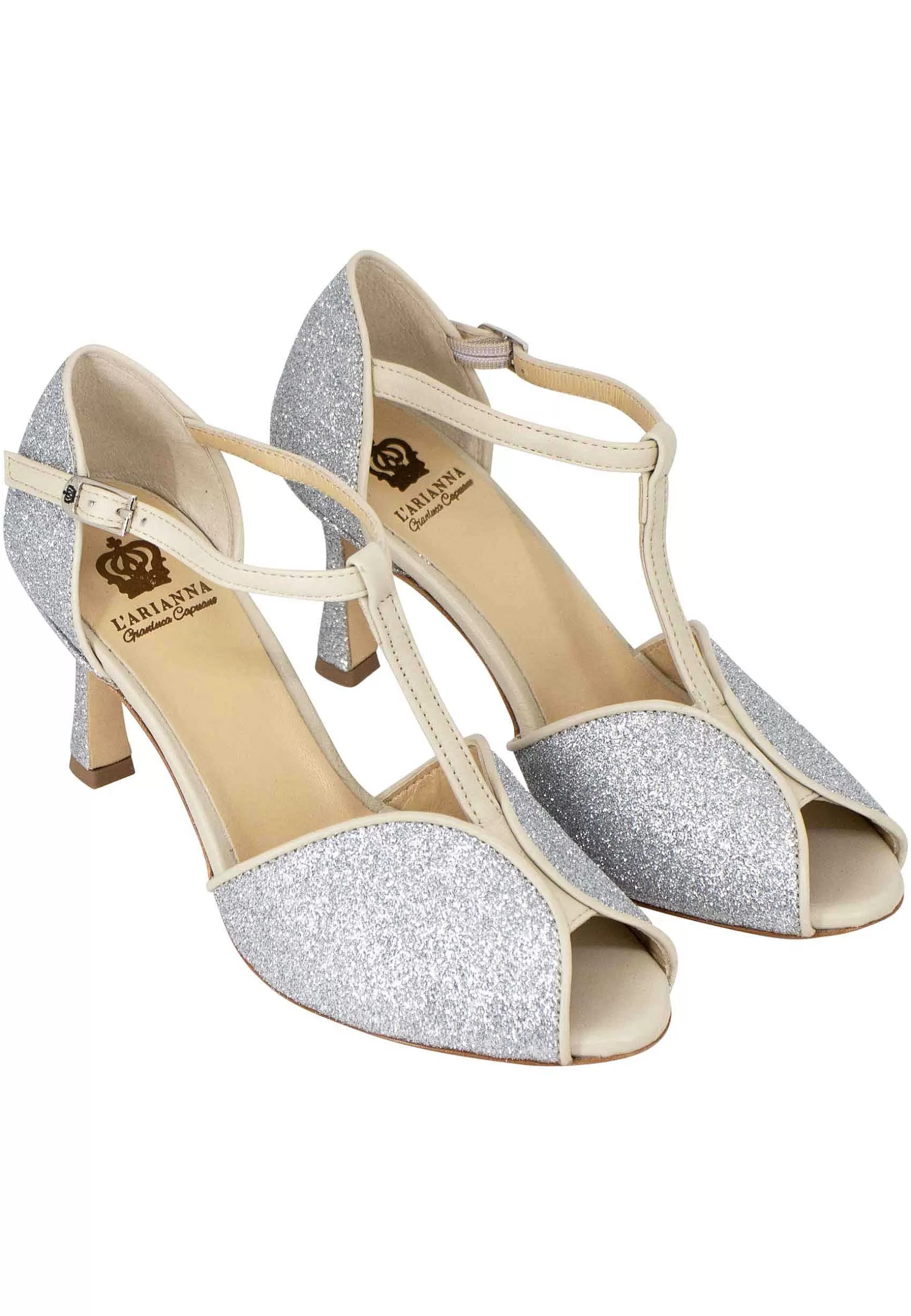 Sandai Donna In Gitter E Pee Argento Con Tacco Ato*L Store