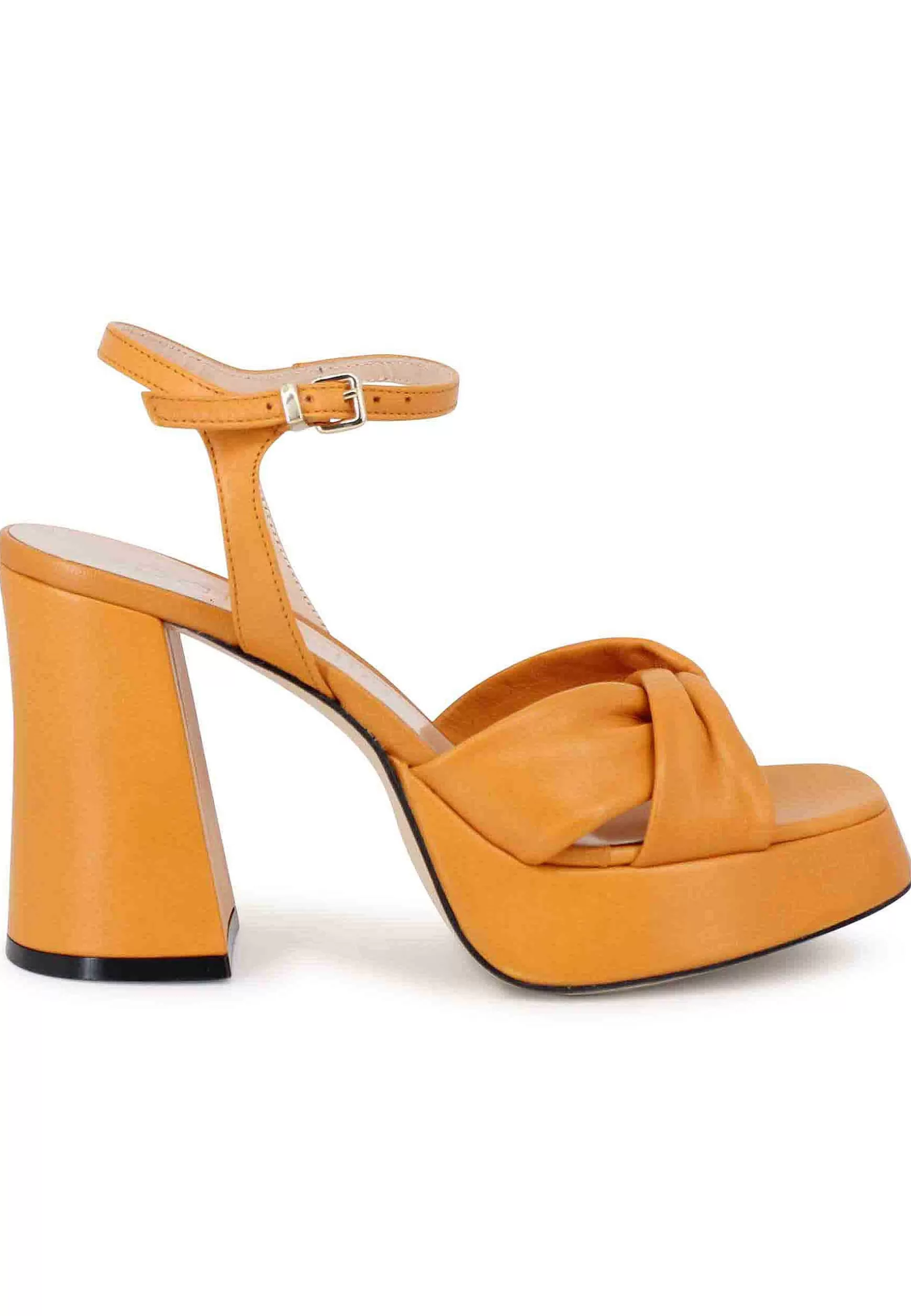 Sandali Donna In Pelle Arancione Con Tacco Alto Plateau E Cinturino Alla Caviglia** Best