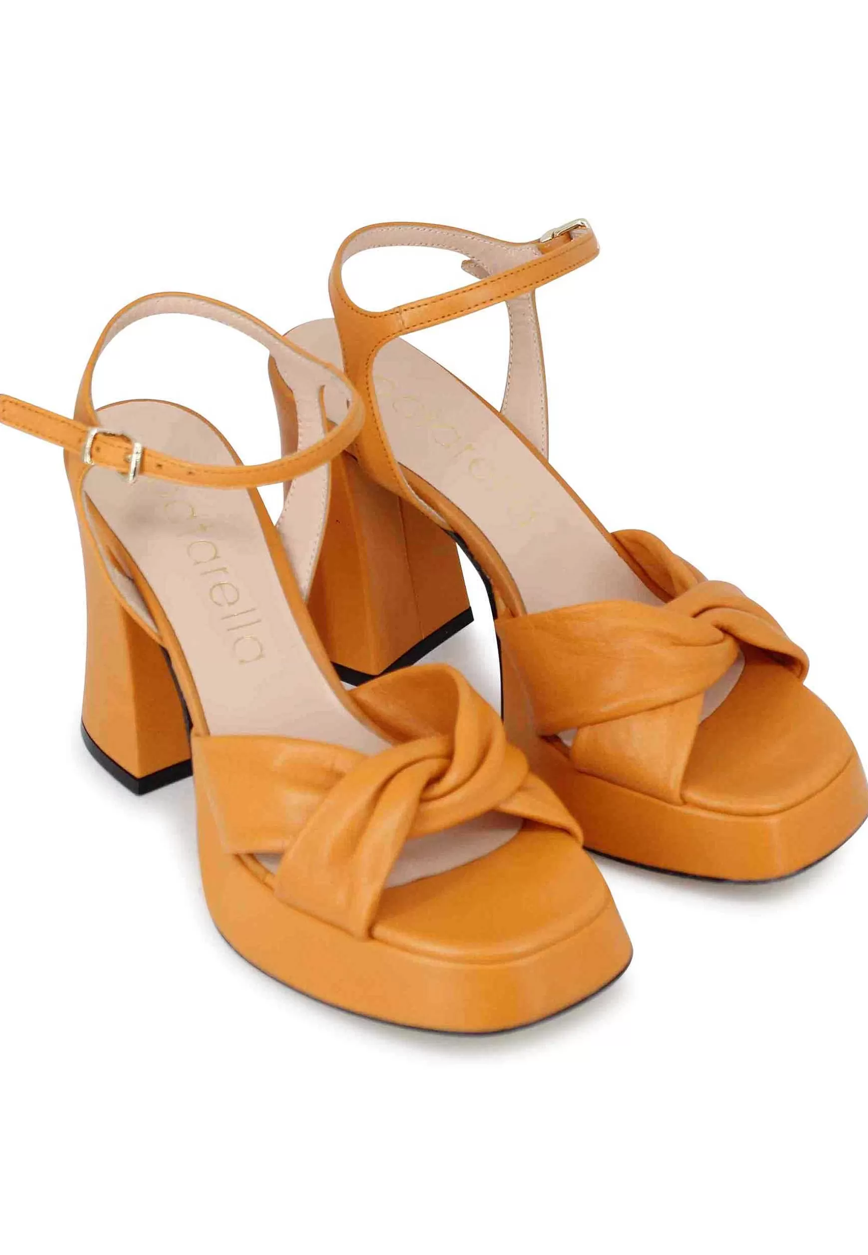 Sandali Donna In Pelle Arancione Con Tacco Alto Plateau E Cinturino Alla Caviglia** Best