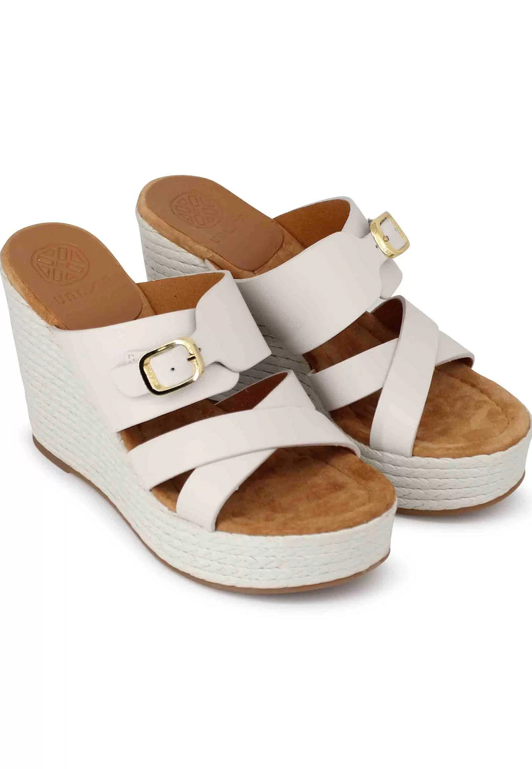 Sandali Donna In Pelle Avorio Con Zeppa Alta In Corda*Unisa Cheap