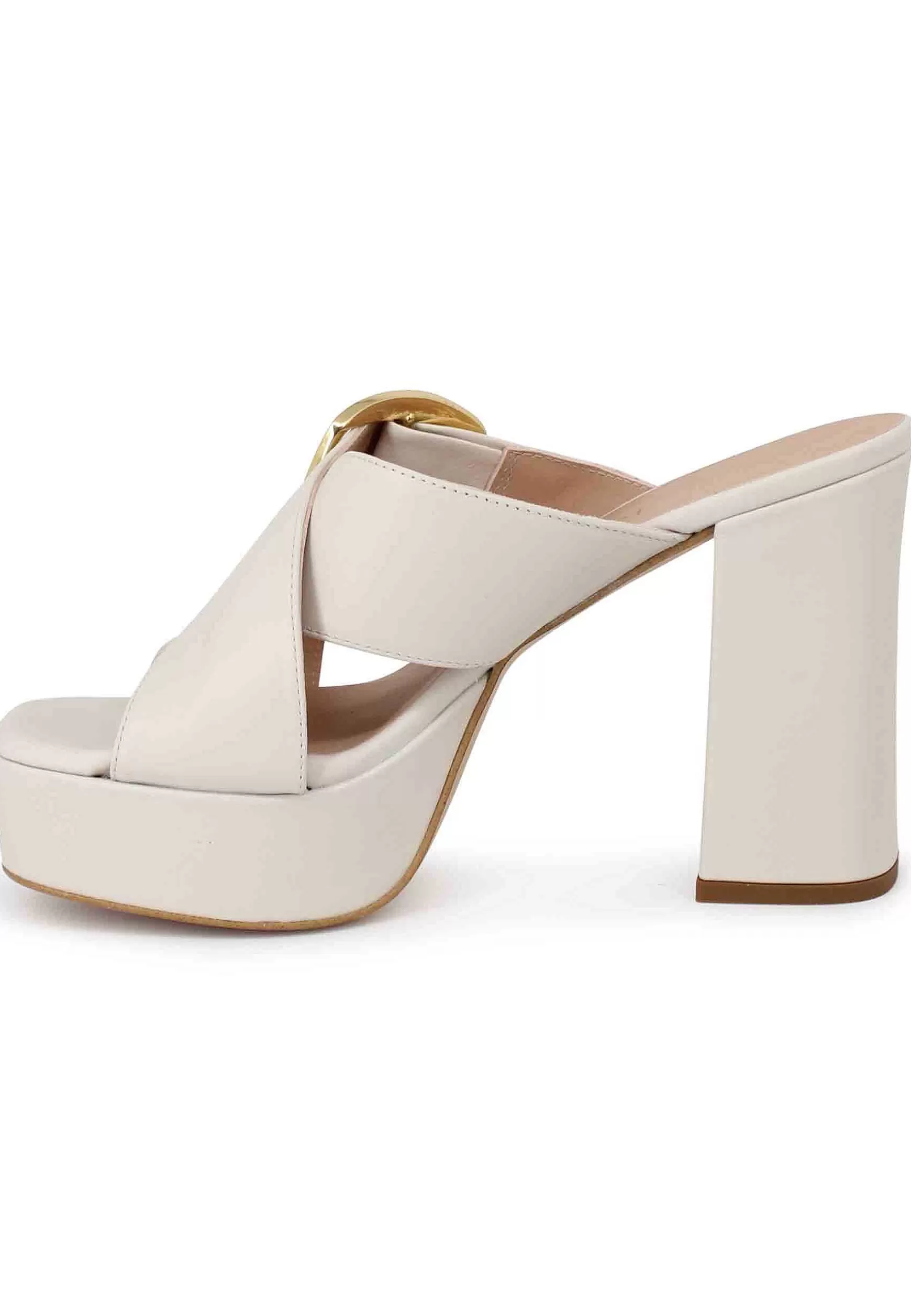 Sandali Donna In Pelle Avorio Fibbia Laterale In Oro Con Tacco Alto E Plateau*Unisa Online
