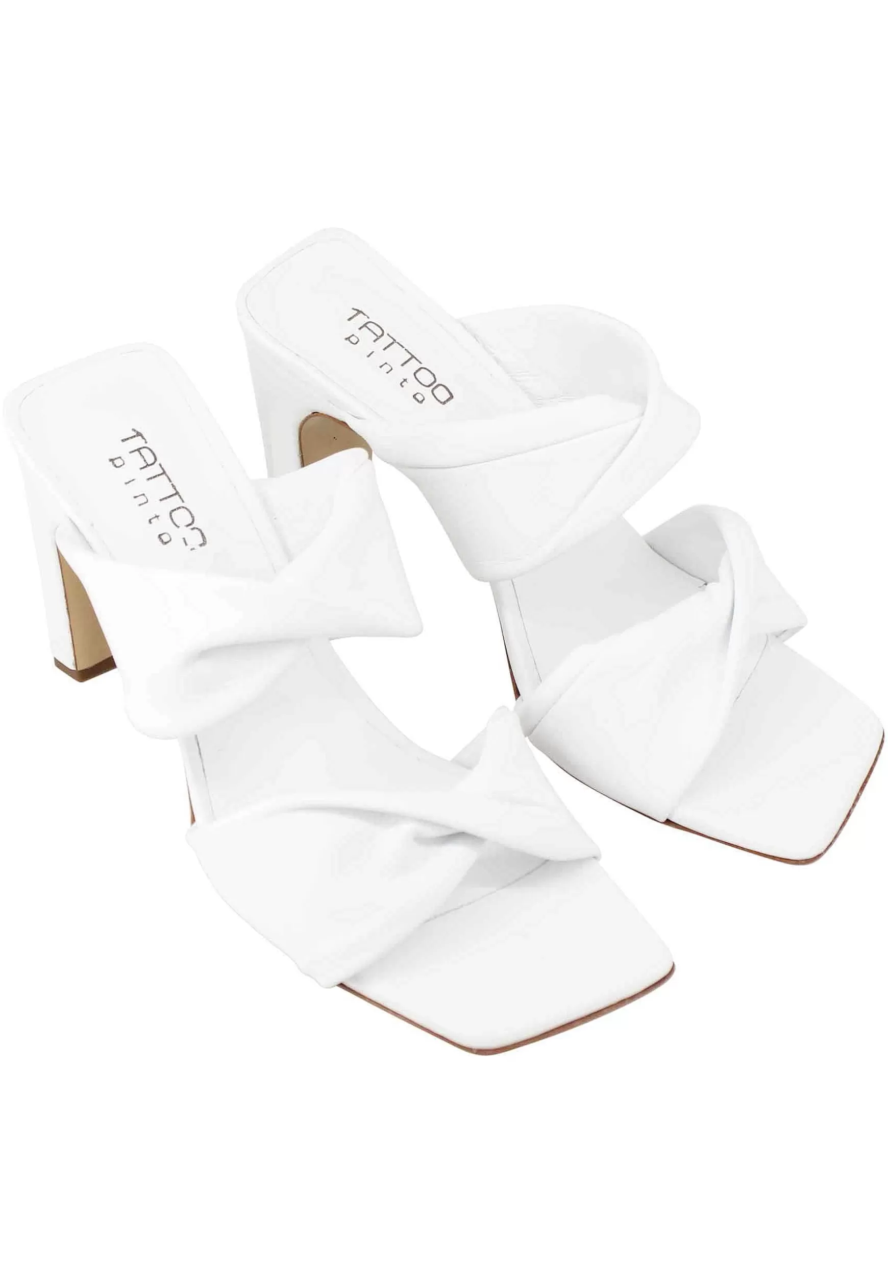 Sandali Donna In Pelle Bianca A Doppia Fascia Con Tacco Alto E Punta Quadra*Tattoo Best