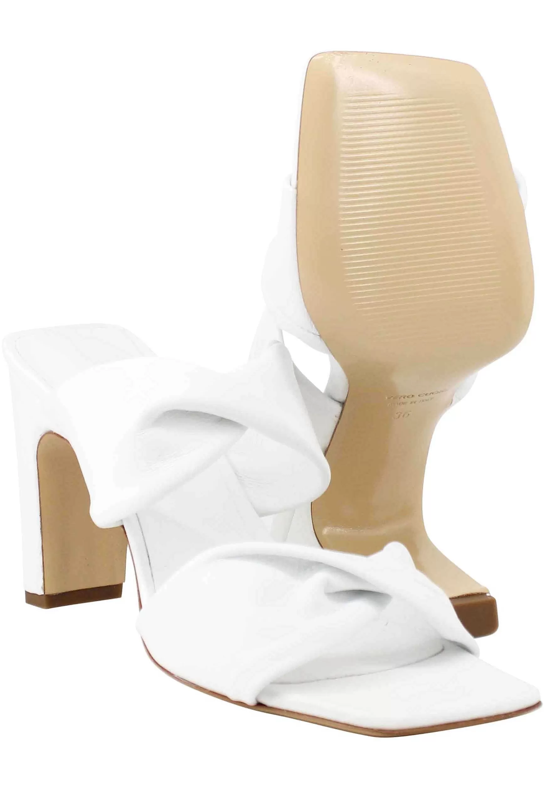 Sandali Donna In Pelle Bianca A Doppia Fascia Con Tacco Alto E Punta Quadra*Tattoo Best