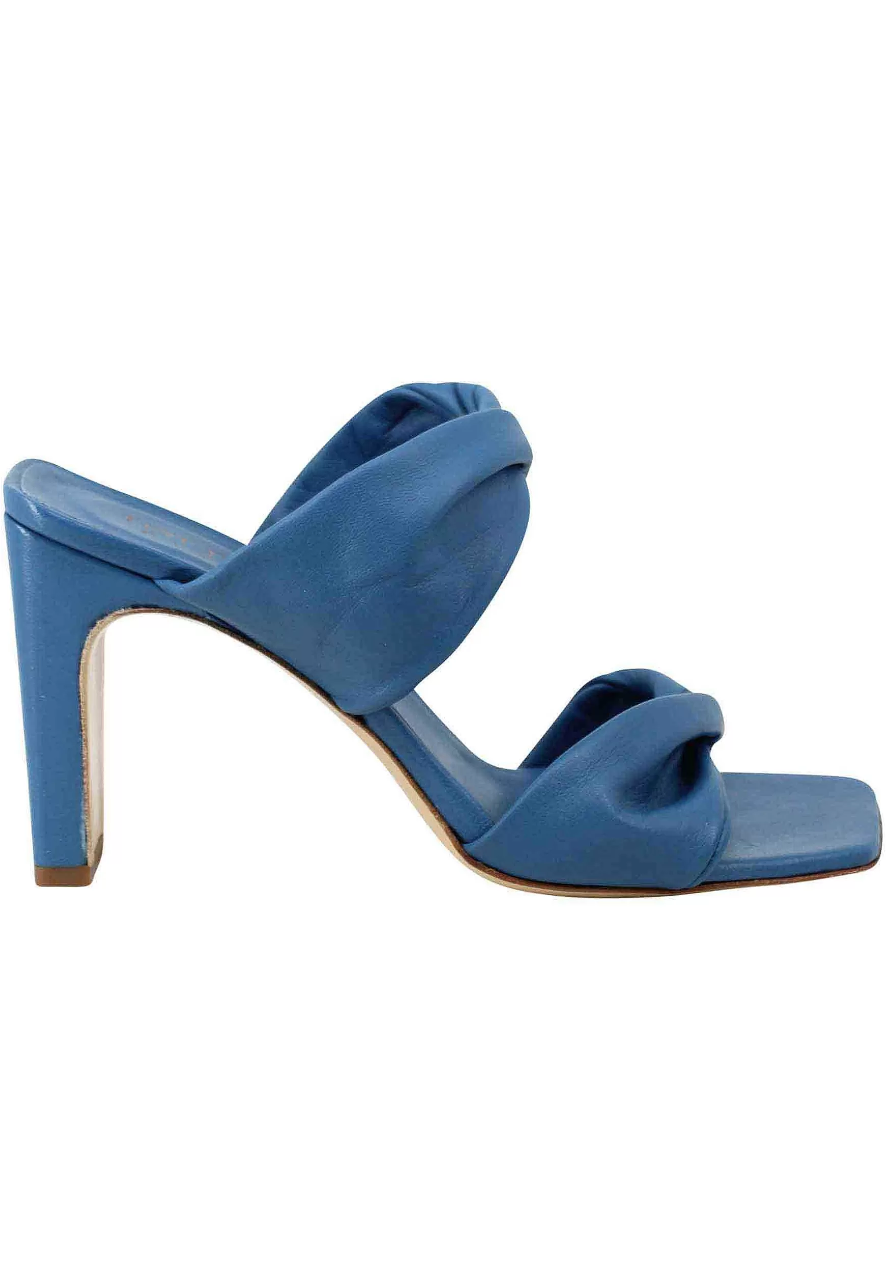 Sandali Donna In Pelle Blu Scuro A Doppia Fascia Con Tacco Alto E Punta Quadra*Tattoo Fashion