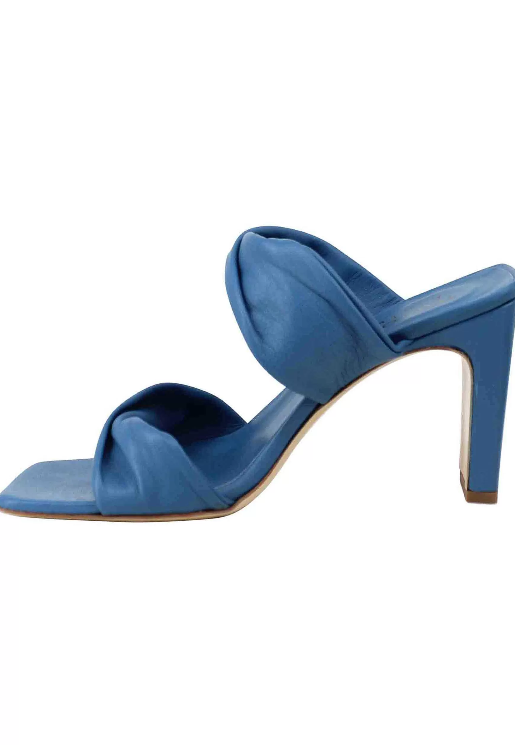 Sandali Donna In Pelle Blu Scuro A Doppia Fascia Con Tacco Alto E Punta Quadra*Tattoo Fashion
