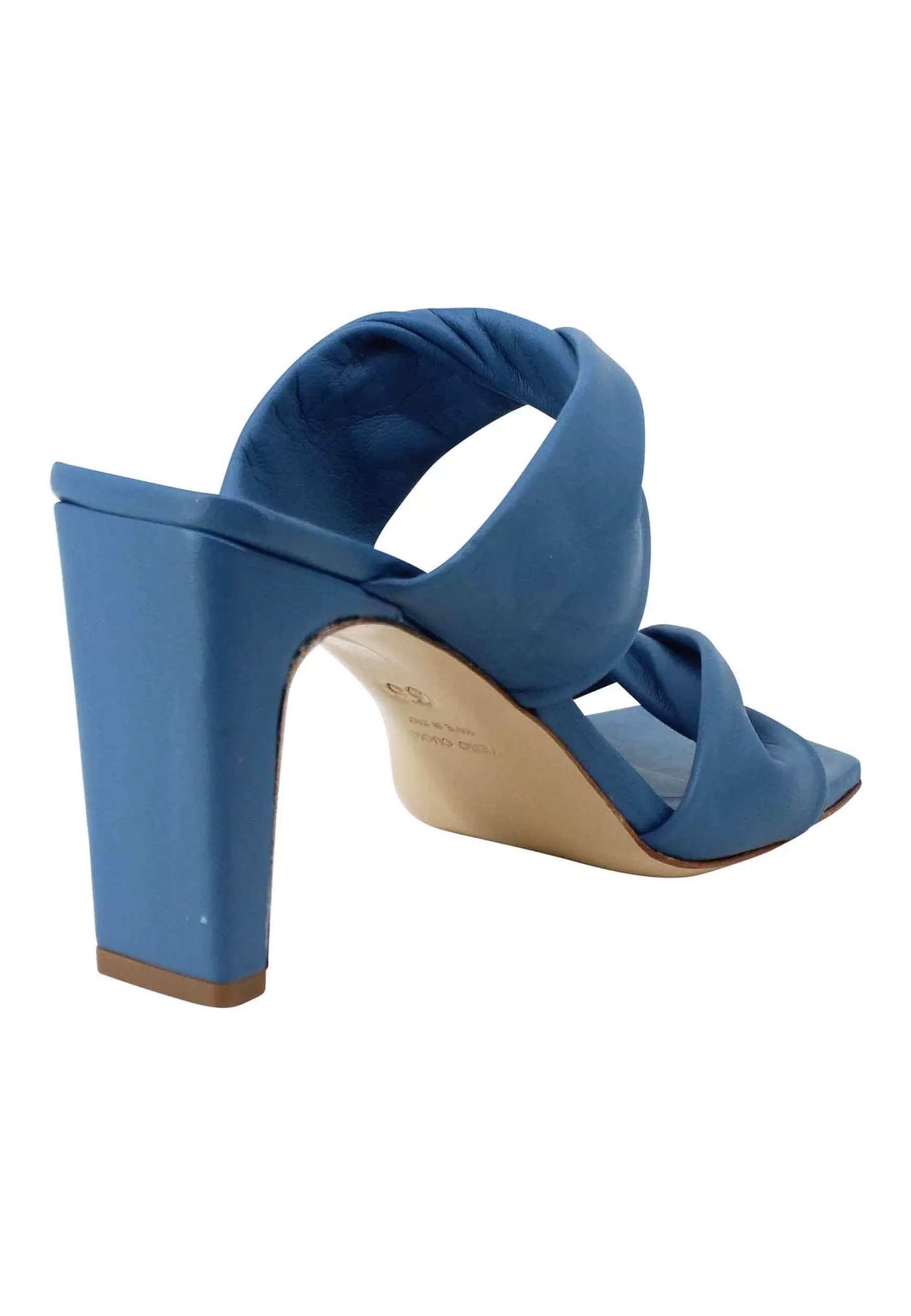Sandali Donna In Pelle Blu Scuro A Doppia Fascia Con Tacco Alto E Punta Quadra*Tattoo Fashion