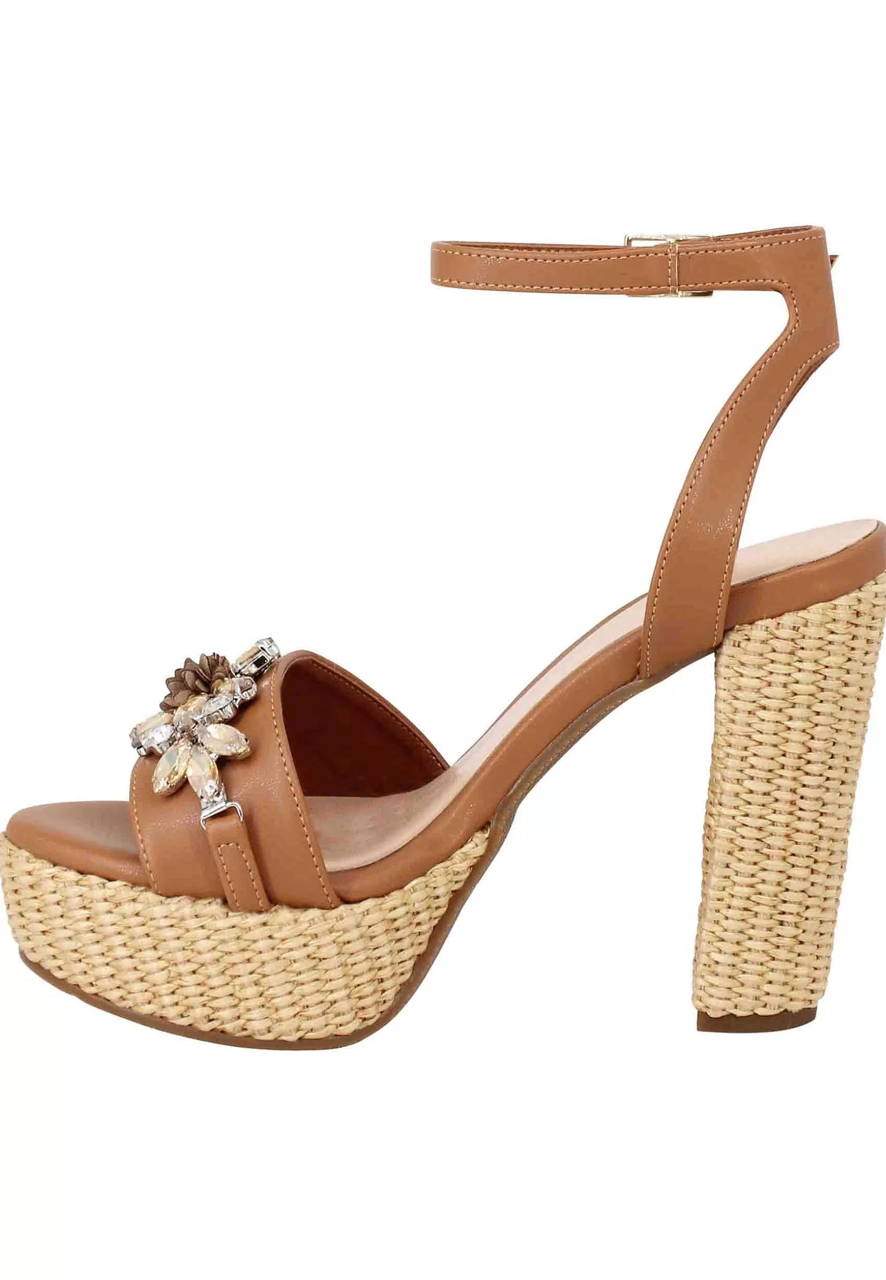 Sandali Donna In Pelle Cuoio Con Accessorio Gioiello Con Tacco Alto E Plateau*Lorenzo Mari Shop