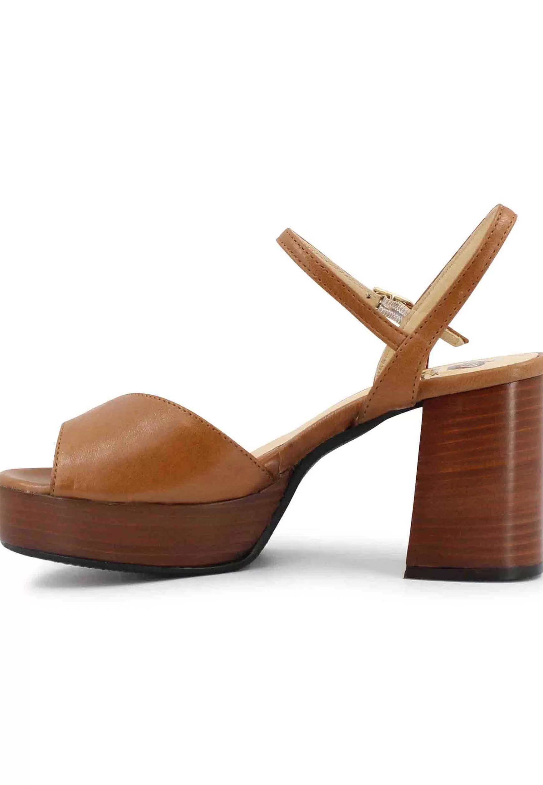 Sandai Donna In Pee Cuoio Con Cinturino E Tacco E Pateau In Cuoio*L Flash Sale