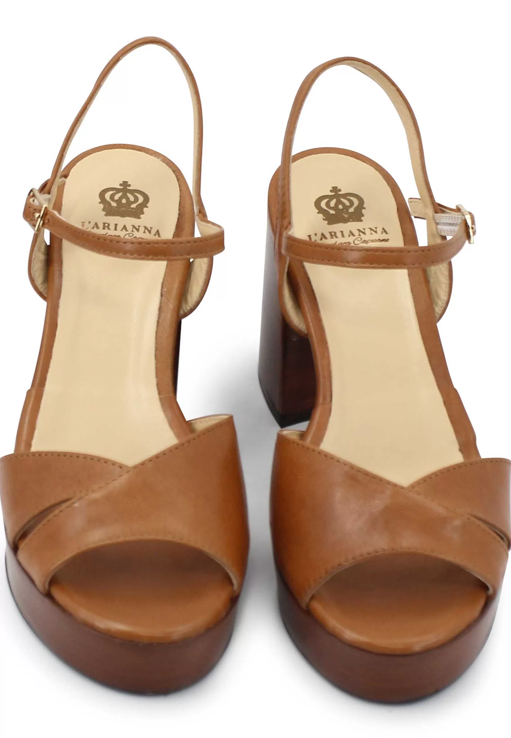 Sandai Donna In Pee Cuoio Con Cinturino E Tacco E Pateau In Cuoio*L Flash Sale