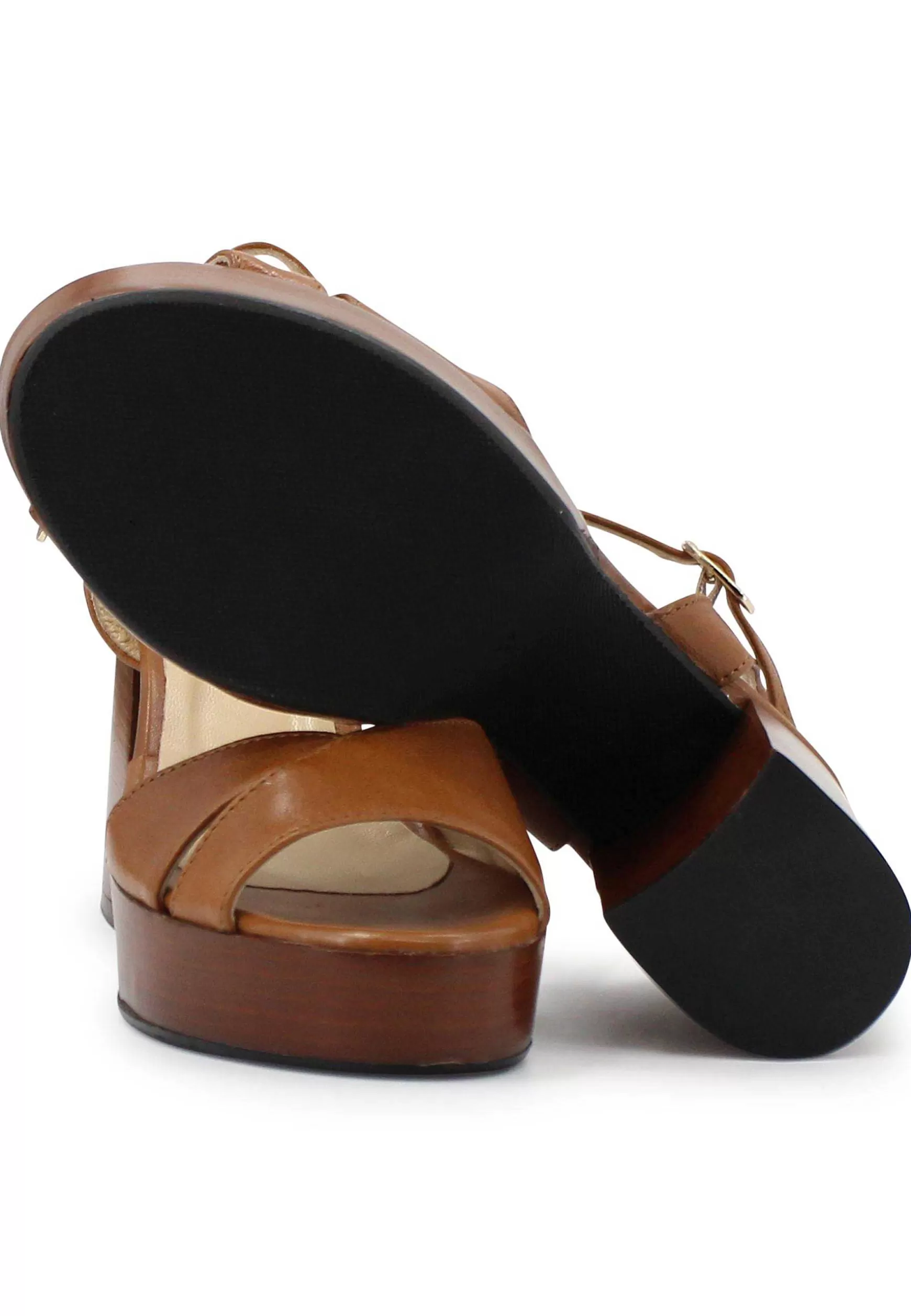 Sandai Donna In Pee Cuoio Con Cinturino E Tacco E Pateau In Cuoio*L Flash Sale