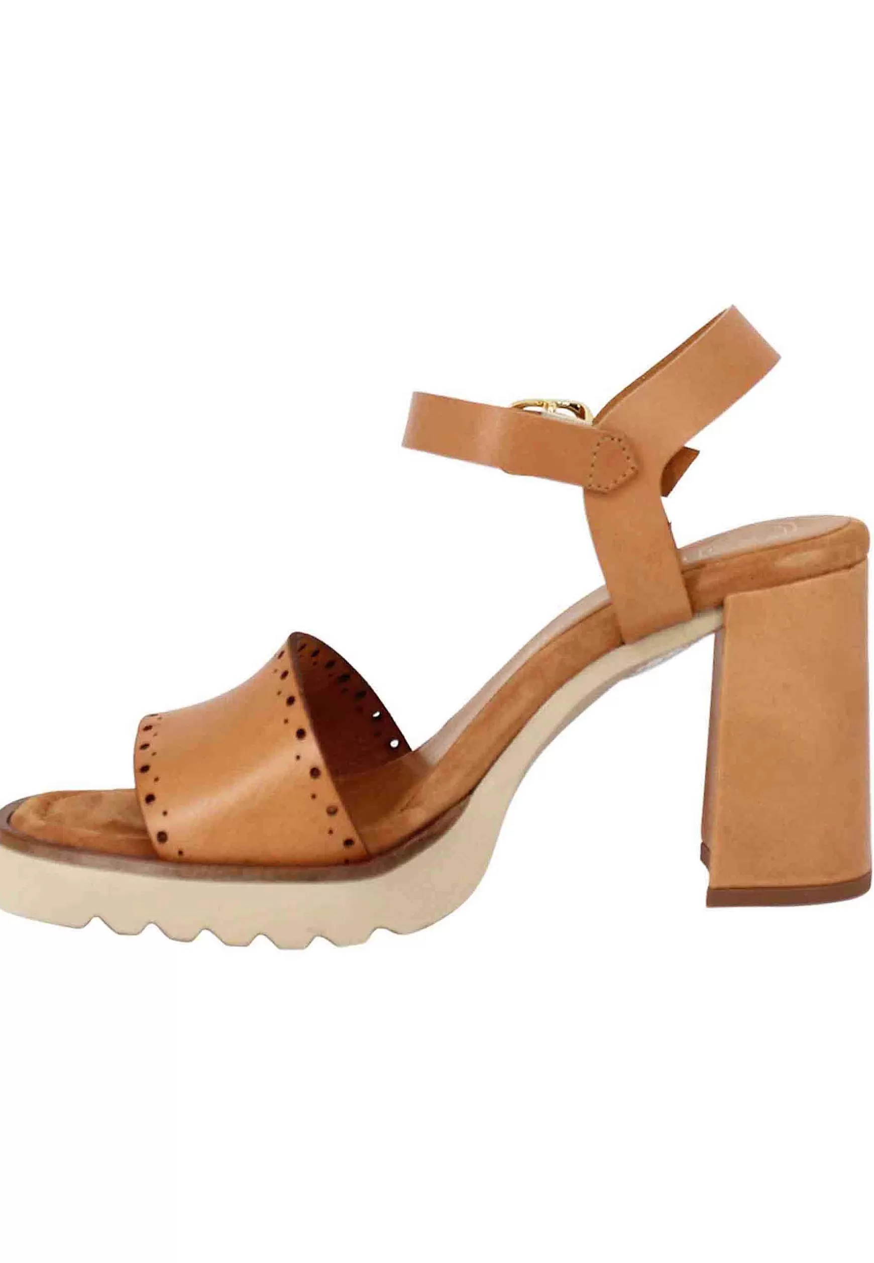 Sandali Donna In Pelle Cuoio Con Tacco Alto E Plateau In Gomma Carrarmato*Unisa Fashion