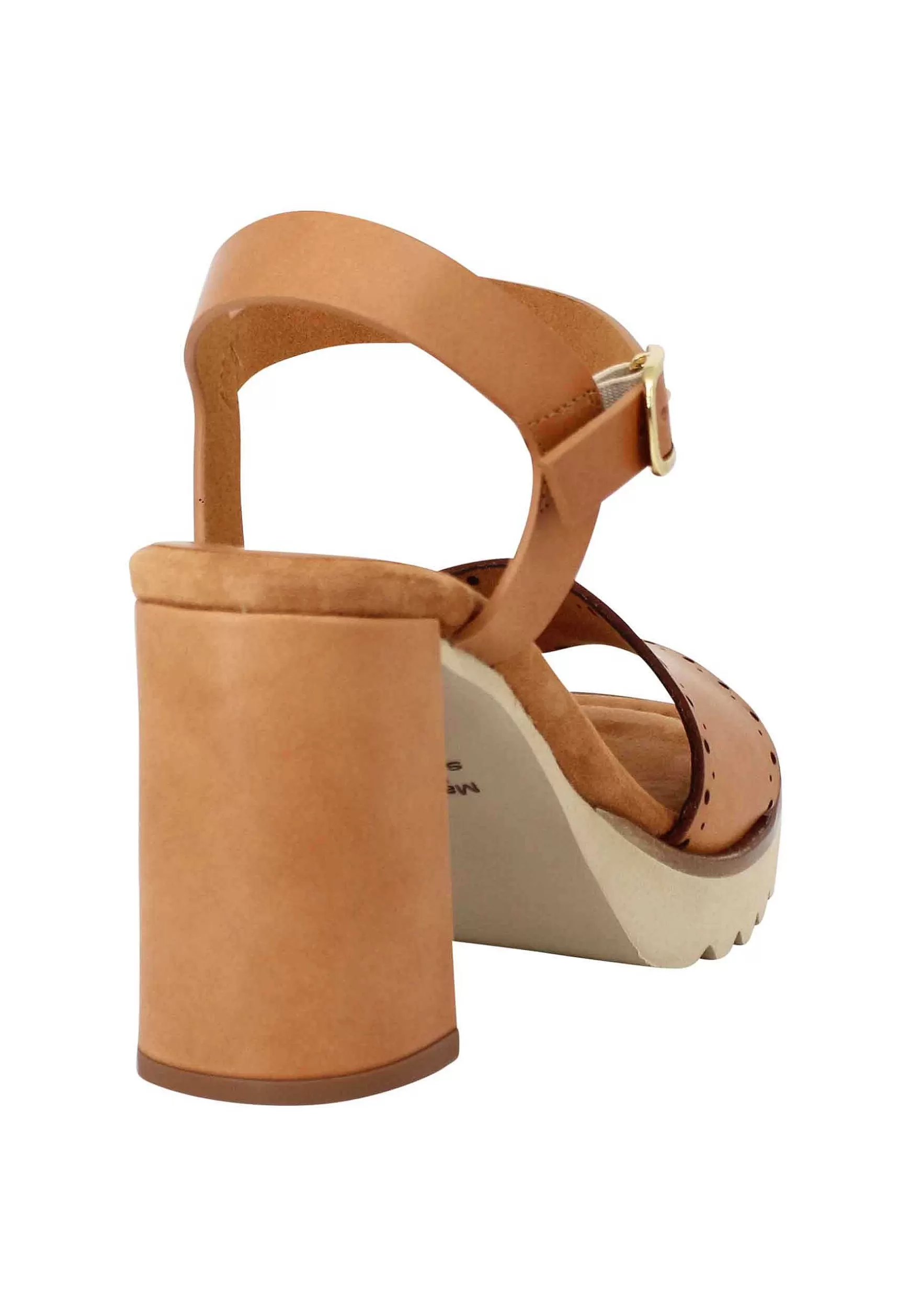 Sandali Donna In Pelle Cuoio Con Tacco Alto E Plateau In Gomma Carrarmato*Unisa Fashion