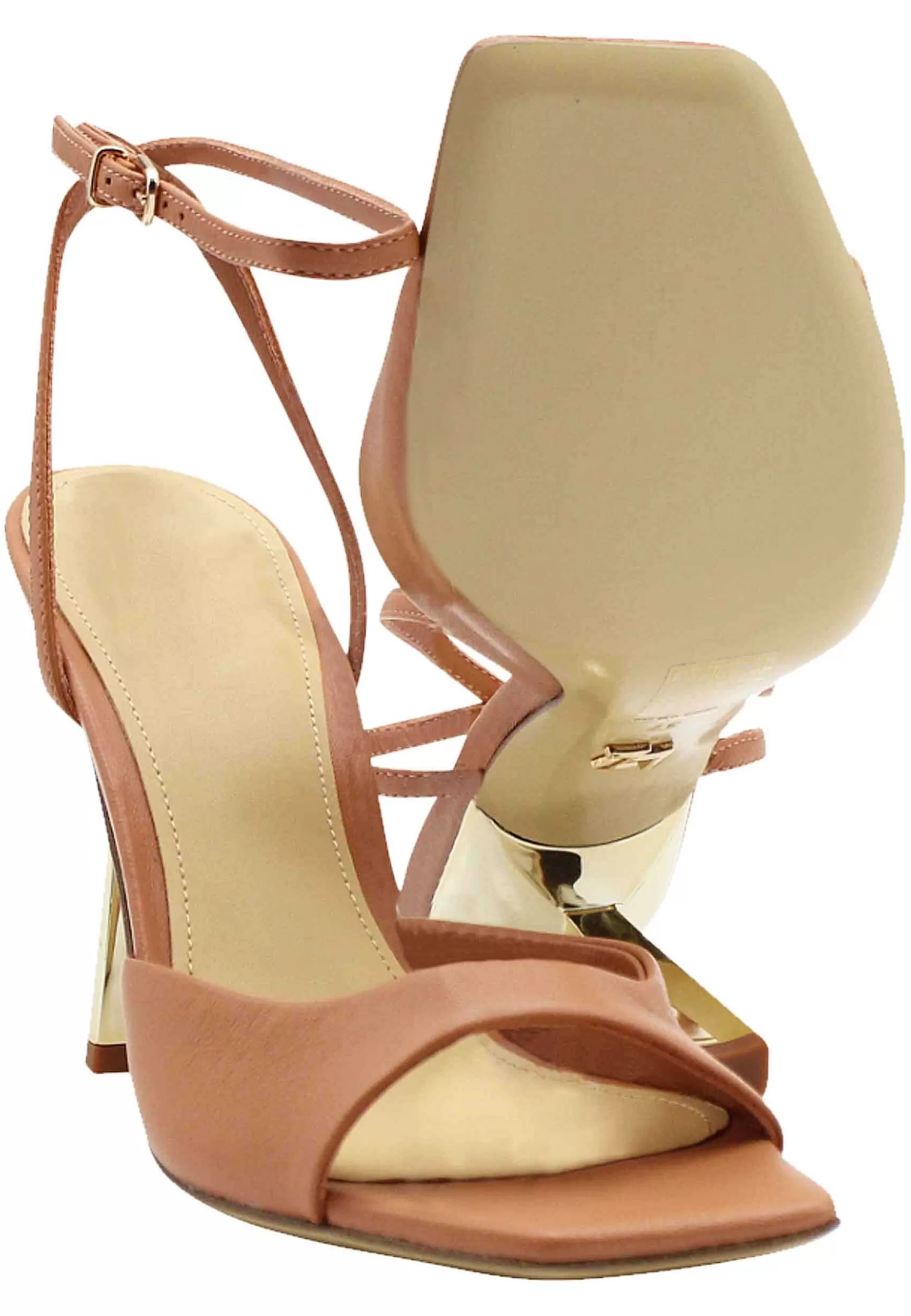 Sandali Donna In Pelle Cuoio Con Tacco Alto Oro*Lola Cruz Discount