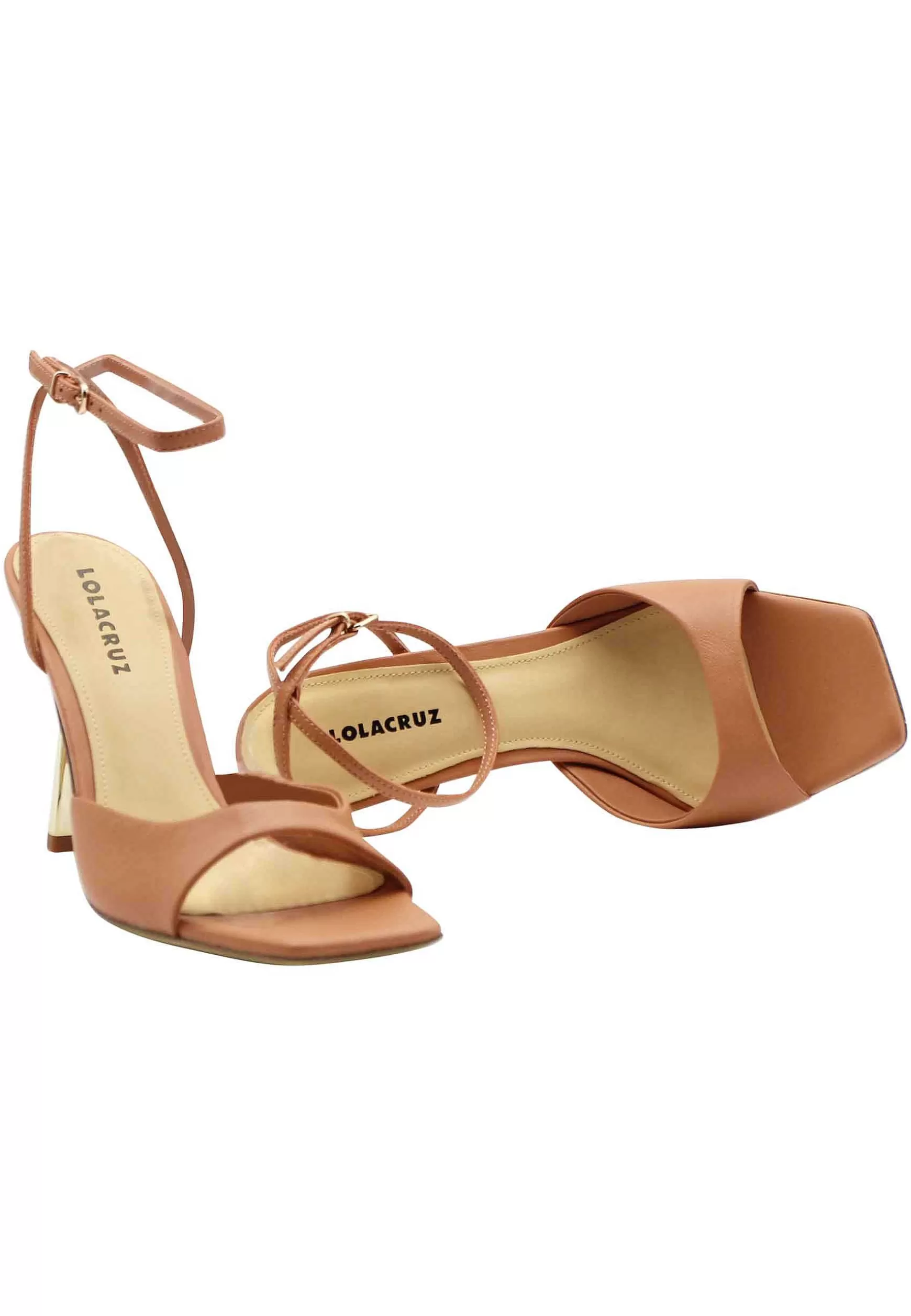 Sandali Donna In Pelle Cuoio Con Tacco Alto Oro*Lola Cruz Discount