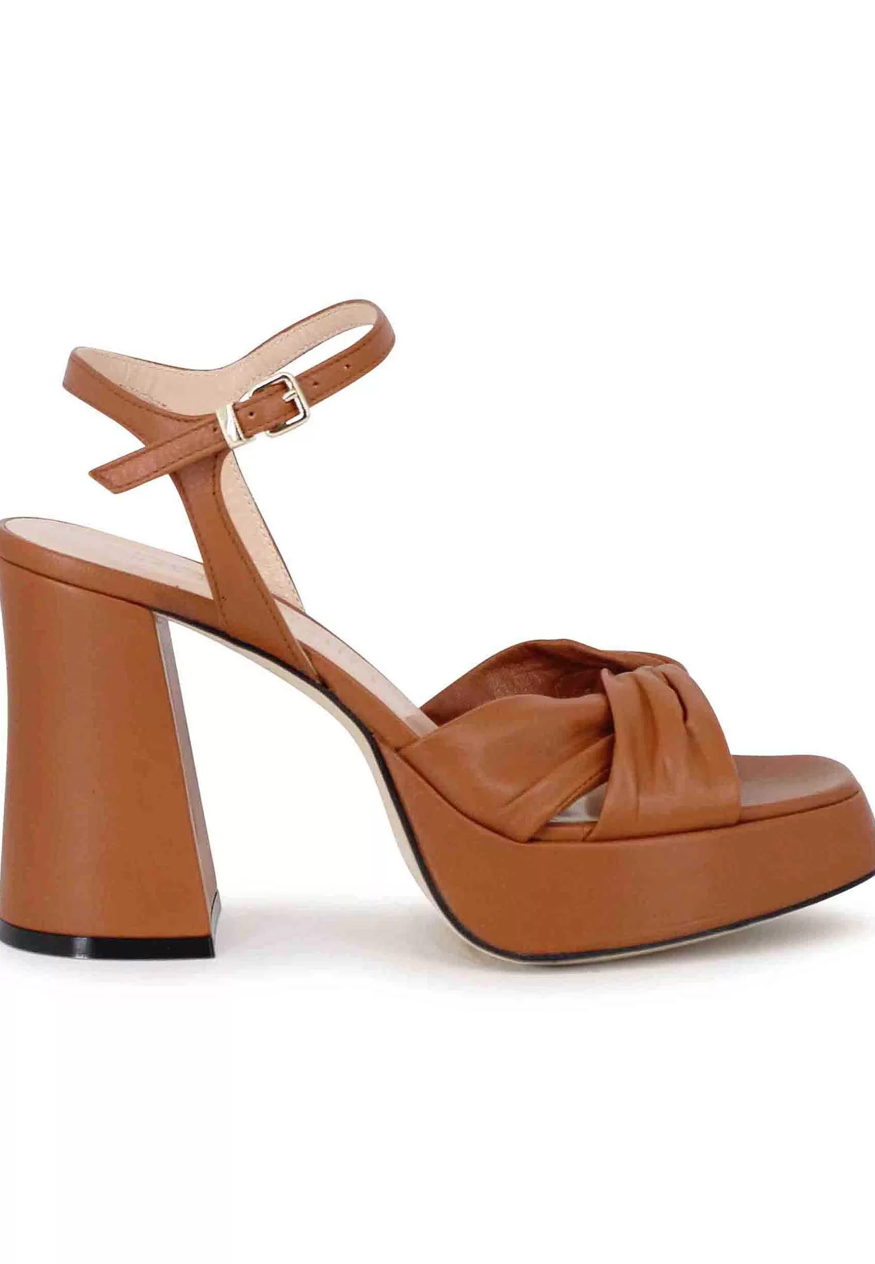 Sandali Donna In Pelle Cuoio Con Tacco Alto Plateau E Cinturino Alla Caviglia** Online