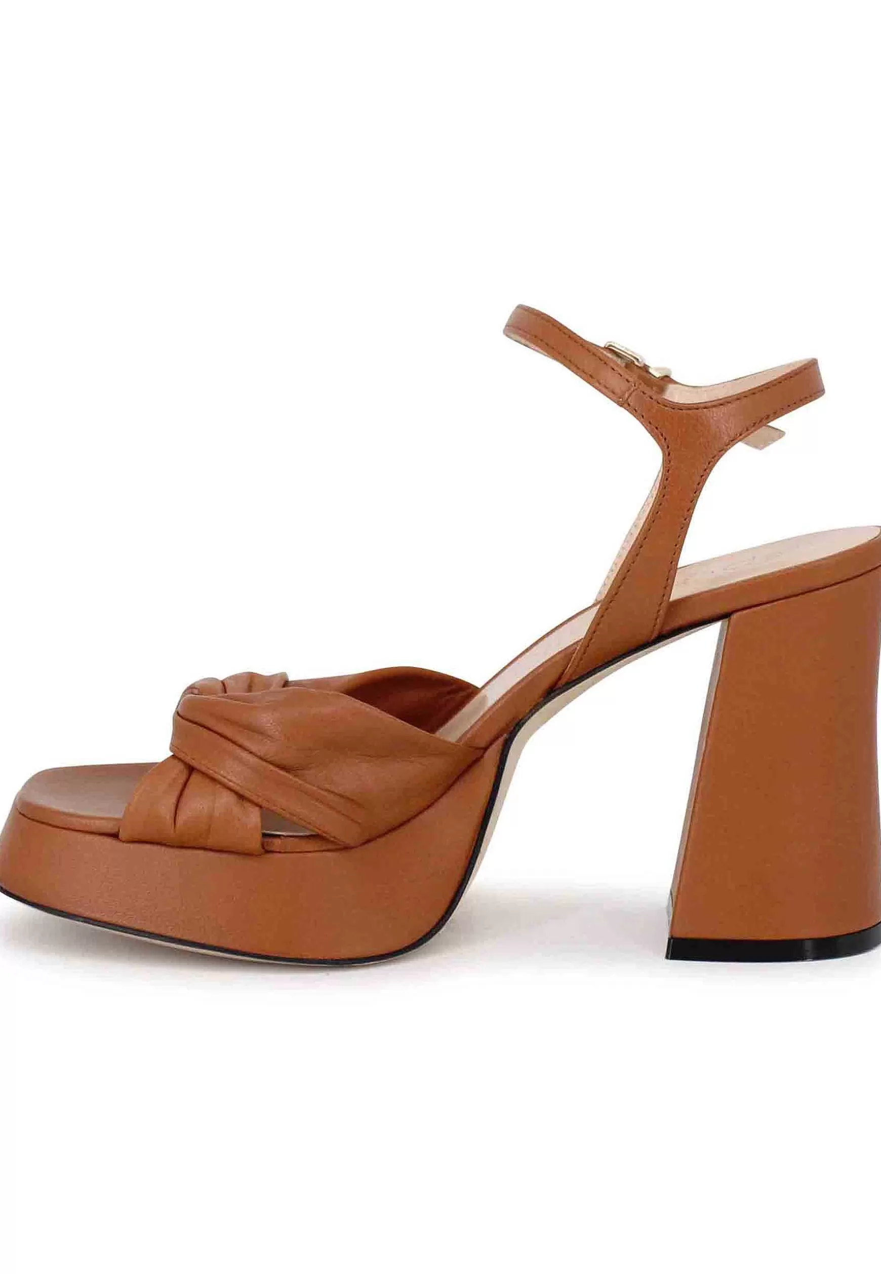 Sandali Donna In Pelle Cuoio Con Tacco Alto Plateau E Cinturino Alla Caviglia** Online