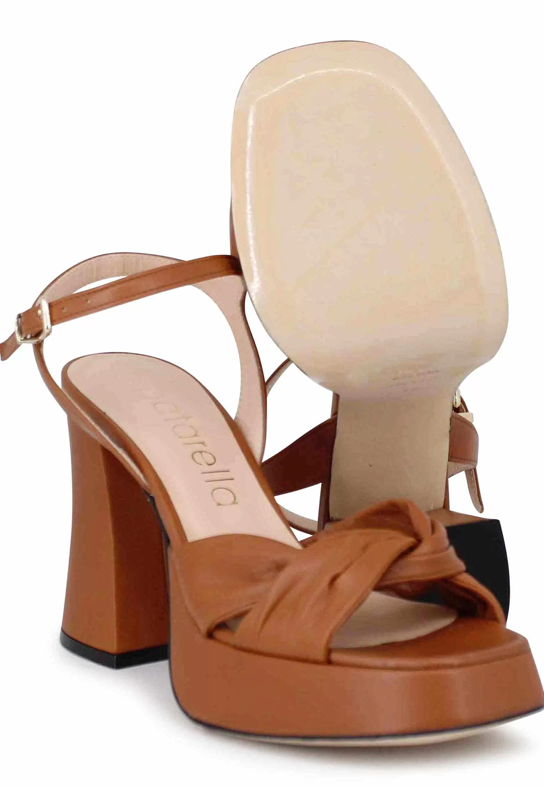 Sandali Donna In Pelle Cuoio Con Tacco Alto Plateau E Cinturino Alla Caviglia** Online