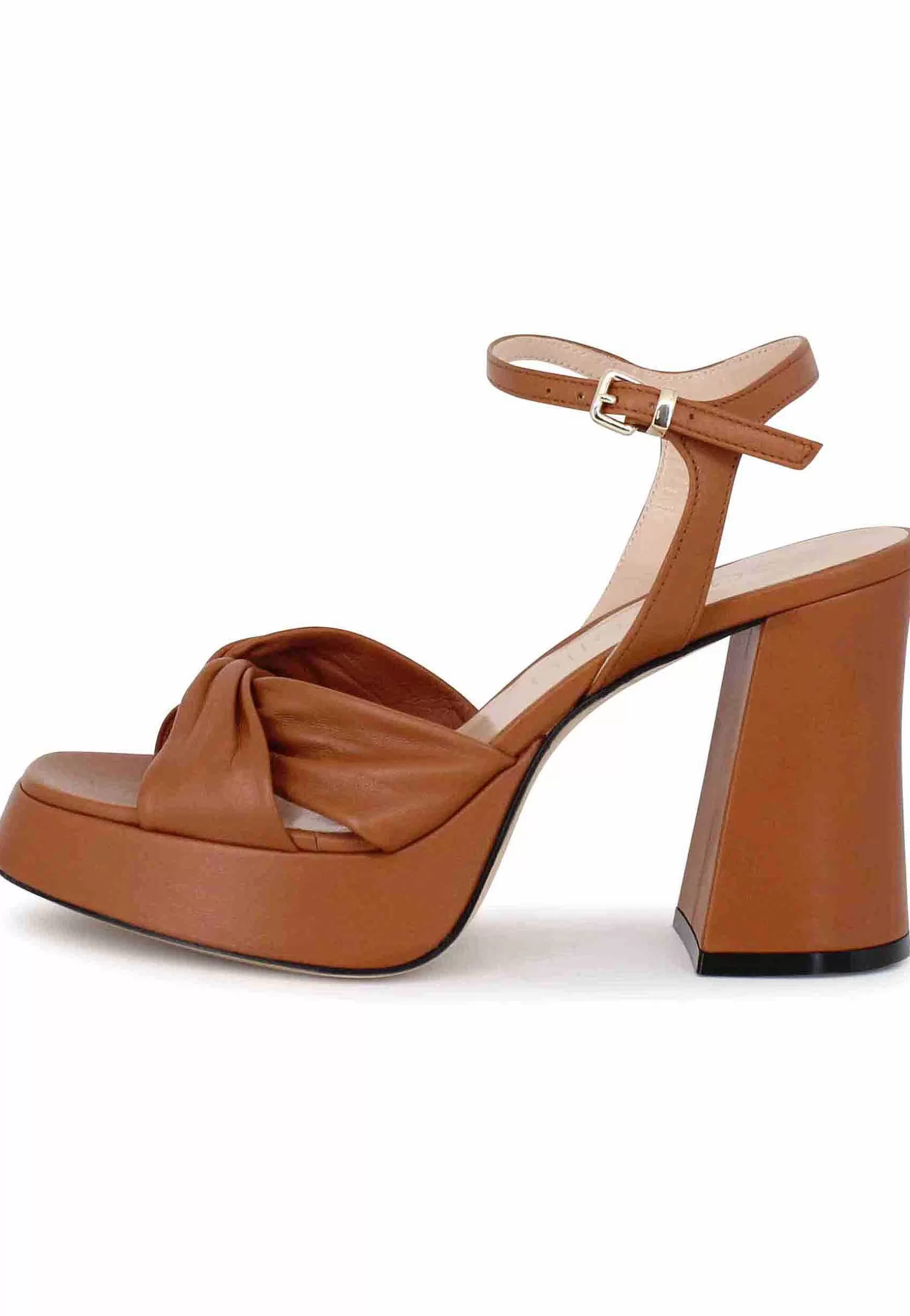 Sandali Donna In Pelle Cuoio Con Tacco Alto Plateau E Cinturino Alla Caviglia** Online