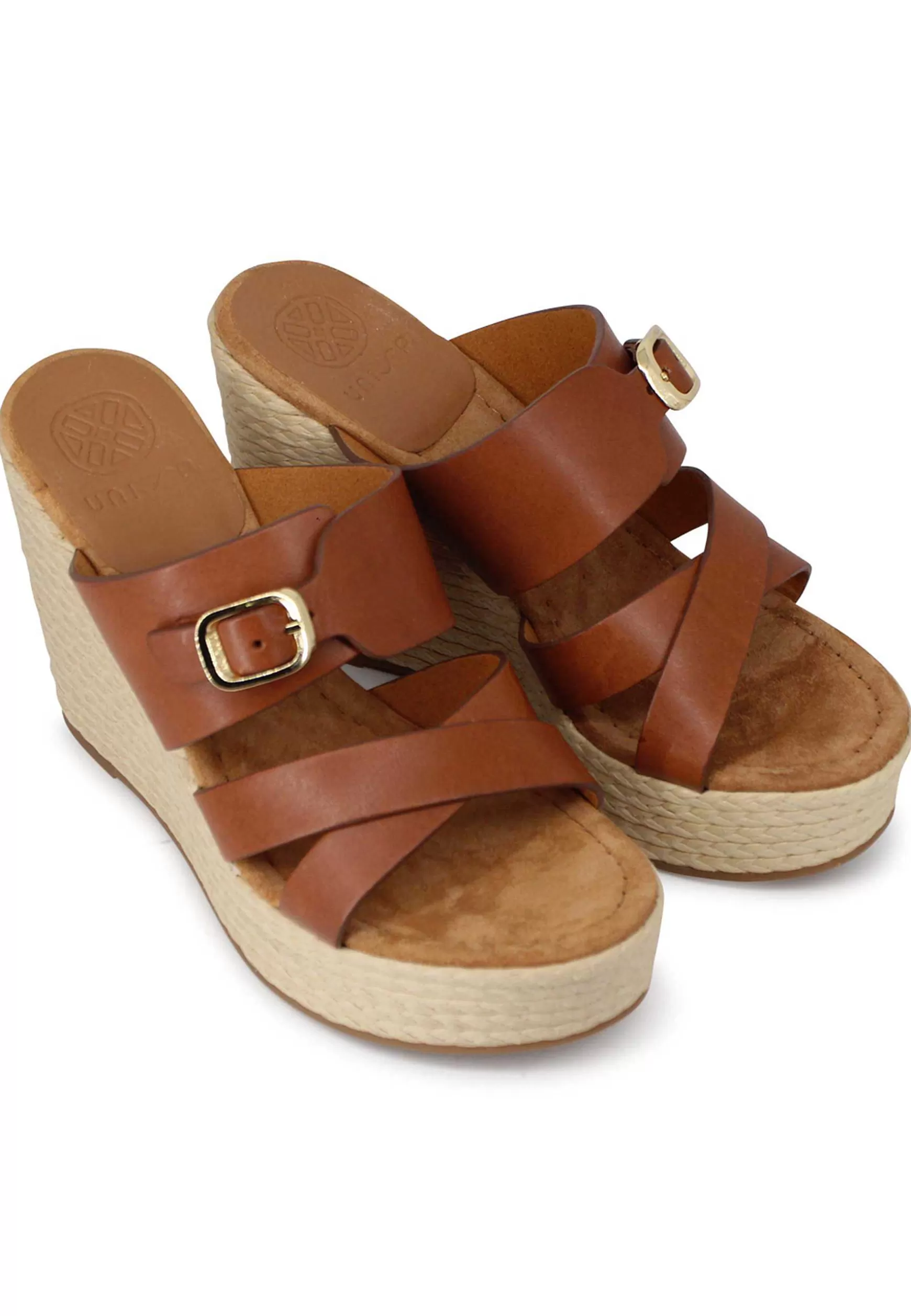 Sandali Donna In Pelle Cuoio Con Zeppa Alta In Corda*Unisa Discount